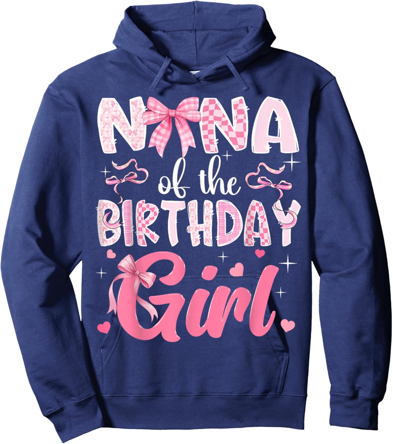 Nana of The Birthday Girl Pink Coquette Bow Family Hoodie - Hoodie | Navy