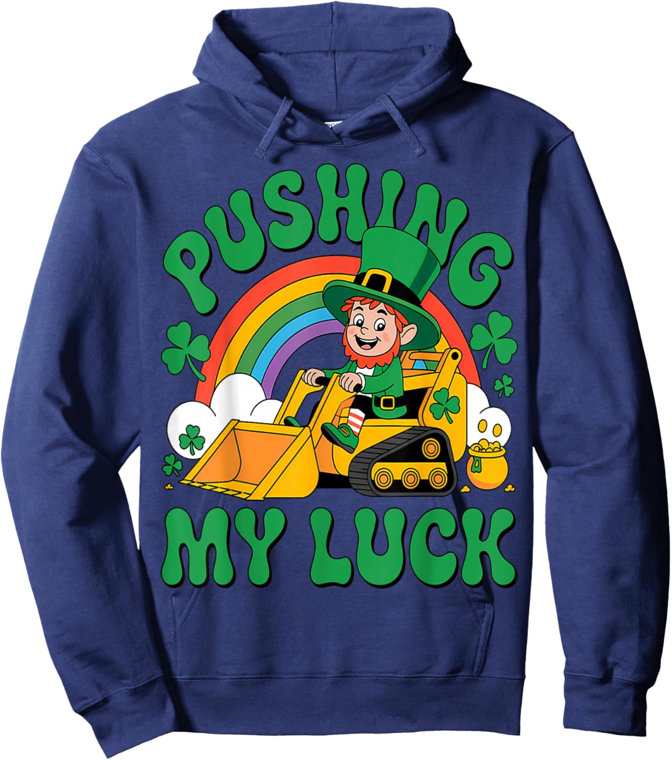 Pushing My Luck St Patricks Day Boys Girls Toddlers Tractor Hoodie - Hoodie | Navy