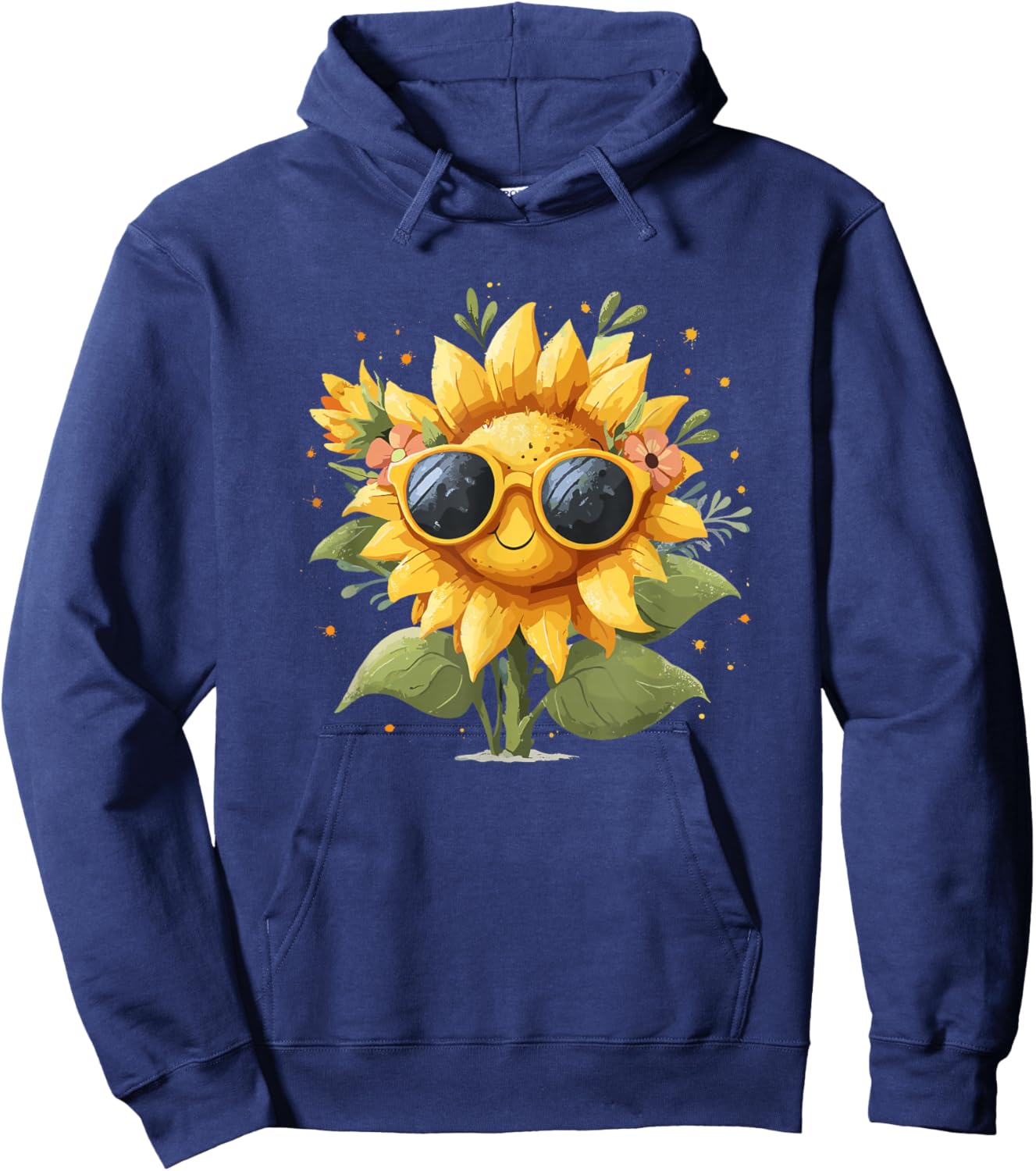 Smiling Sunflower with Sunglasses Cute Summer Bloom Hoodie - Hoodie | Navy
