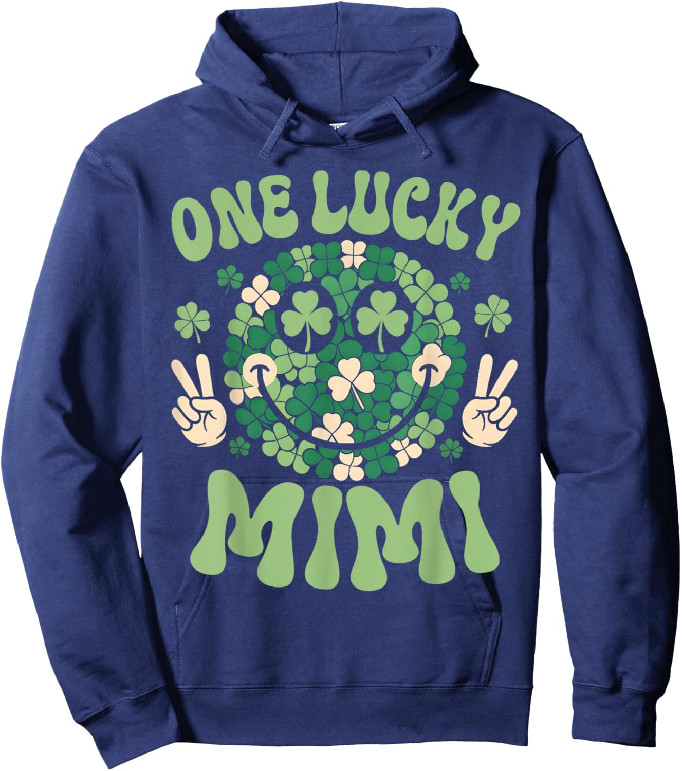 St Patricks Day Family Matching Groovy Retro One Lucky Mimi Hoodie - Hoodie | Navy