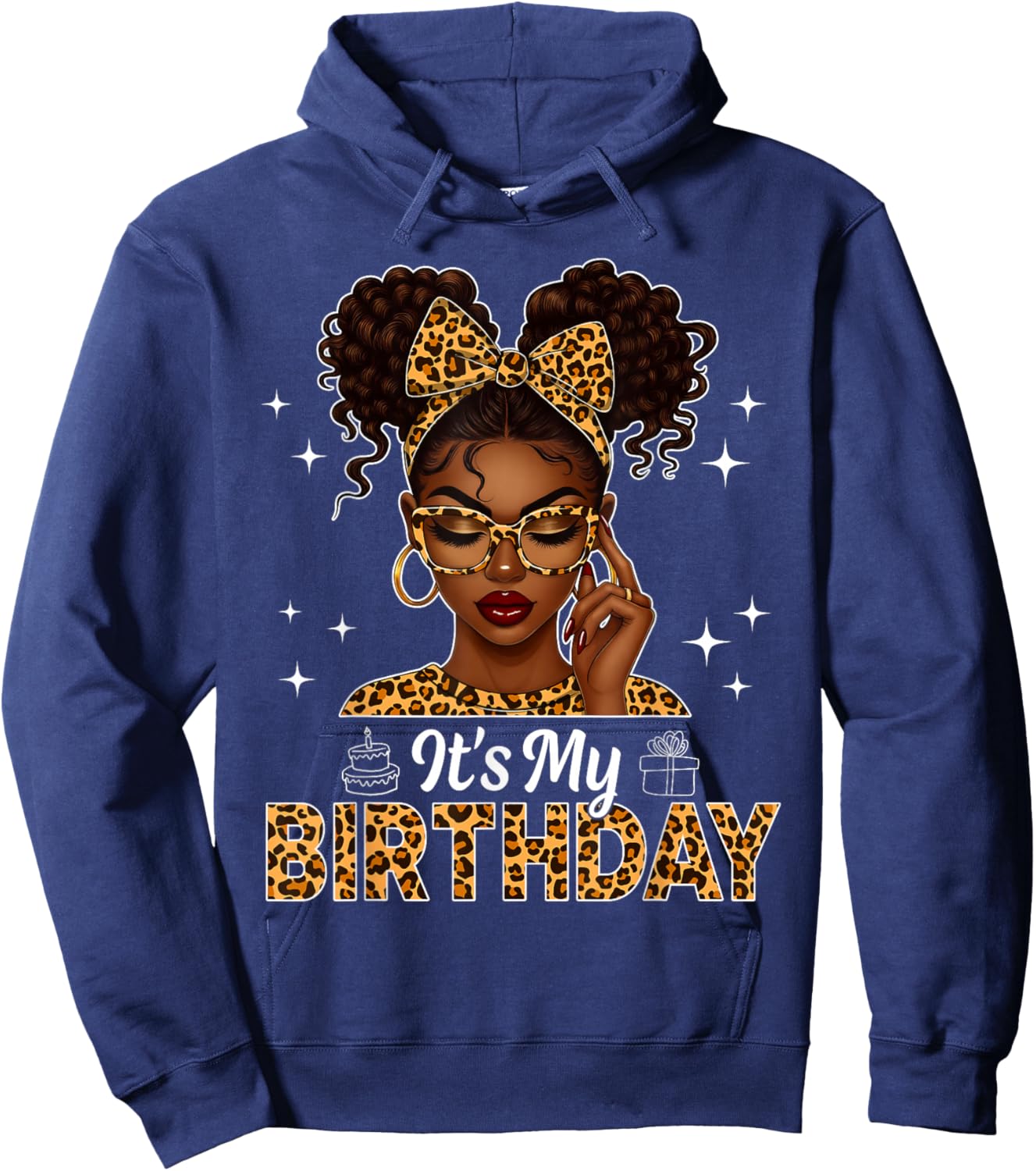 Afro Woman Black Girl Women Leopard Bow It's My Birthday Hoodie - Hoodie | Navy