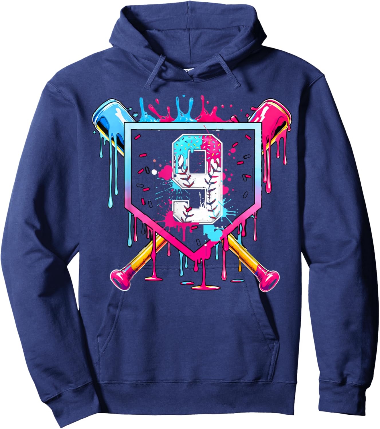 9th Birthday Boys Baseball Ice Cream Drip Boys Baseball Hoodie - Hoodie | Navy