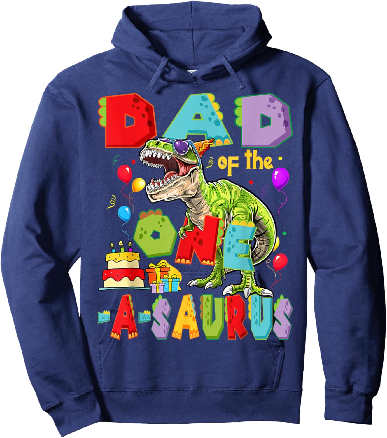 Dad of The One-A-Saurus 1st Birthday Boy Dinosaur Lover Hoodie - Hoodie | Navy