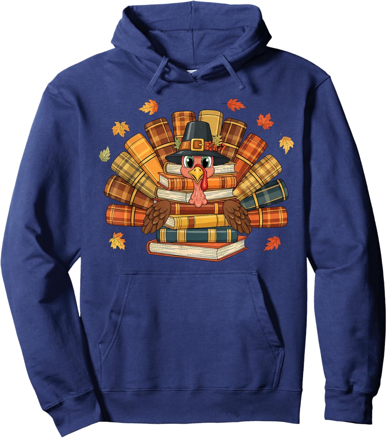Thanksgiving Turkey Reading Book Fall Season Teacher Costume Hoodie - Hoodie | Navy