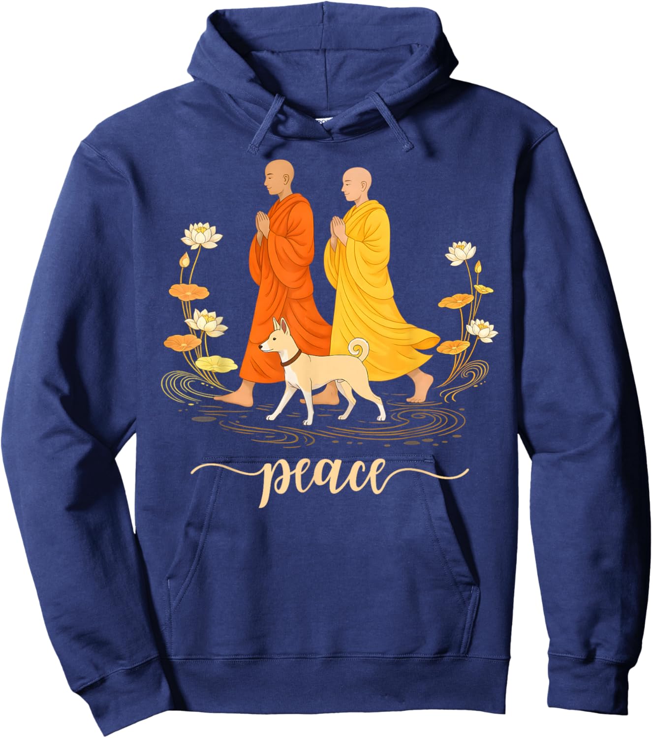 Walk for Peace Monk and Faithful Dog Zen Calm Minimalist Art Hoodie - Hoodie | Navy