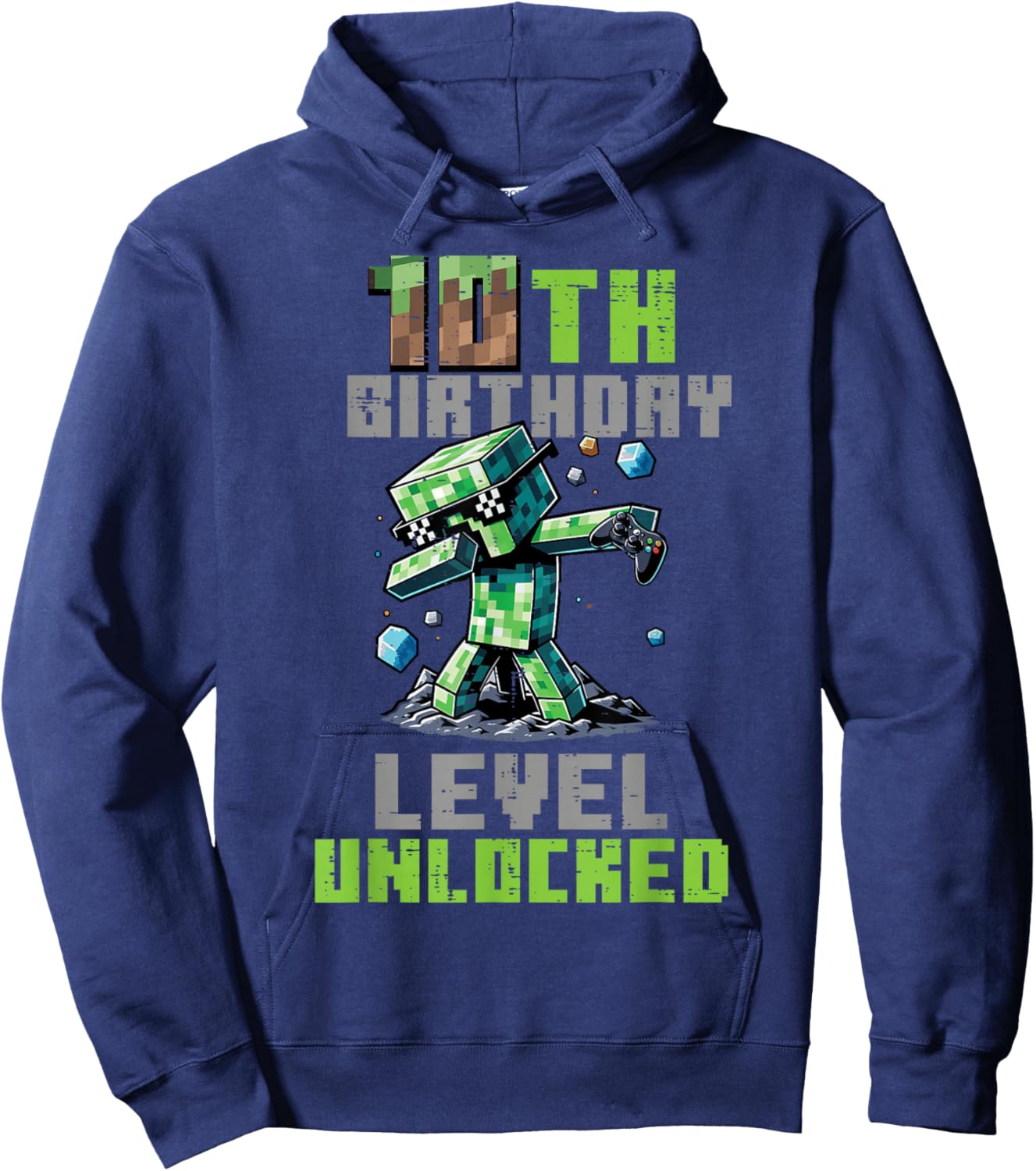 10th Birthday Level Unlocked Pixel Dab 10 Bday Gamer Boys Hoodie - Hoodie | Navy