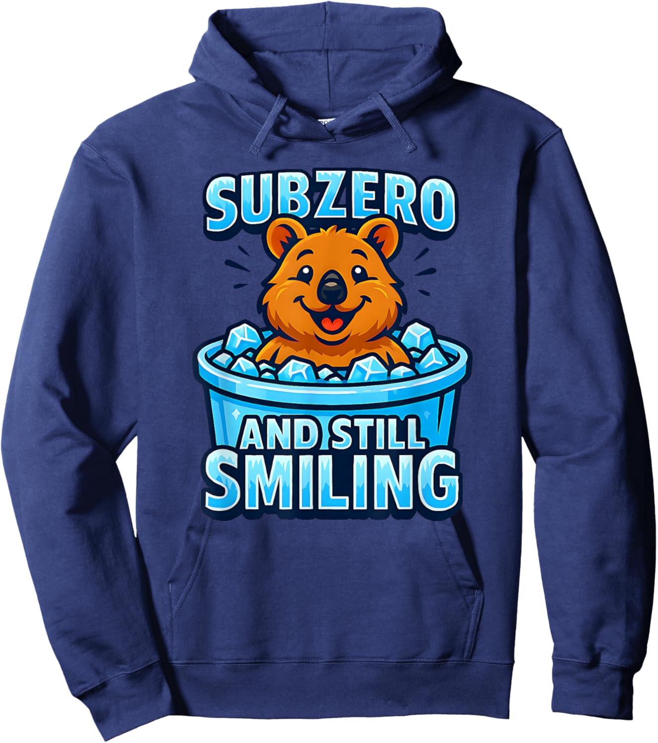 Cold Plunging Ice Bathing Quokka Subzero and Still Smiling Hoodie - Hoodie | Navy