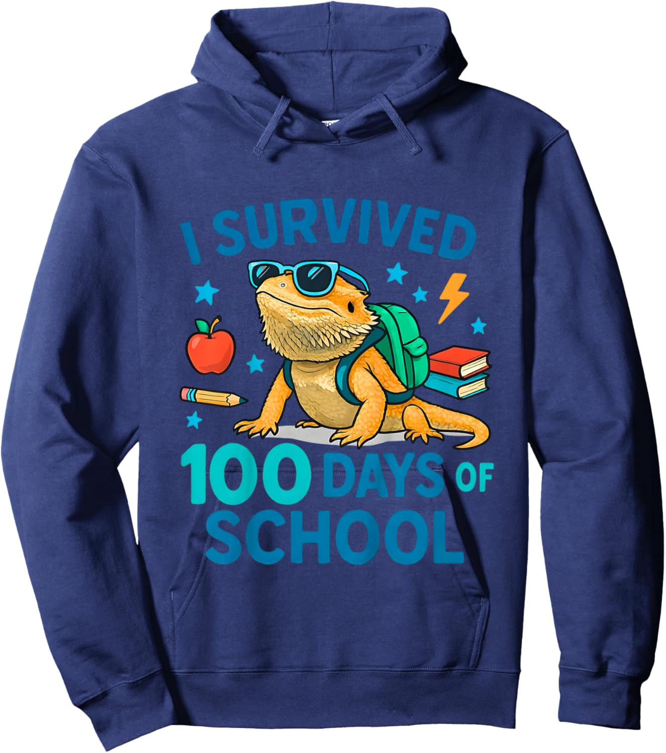 100 Days of School Cool Bearded Dragon Kids Boys Hoodie - Hoodie | Navy