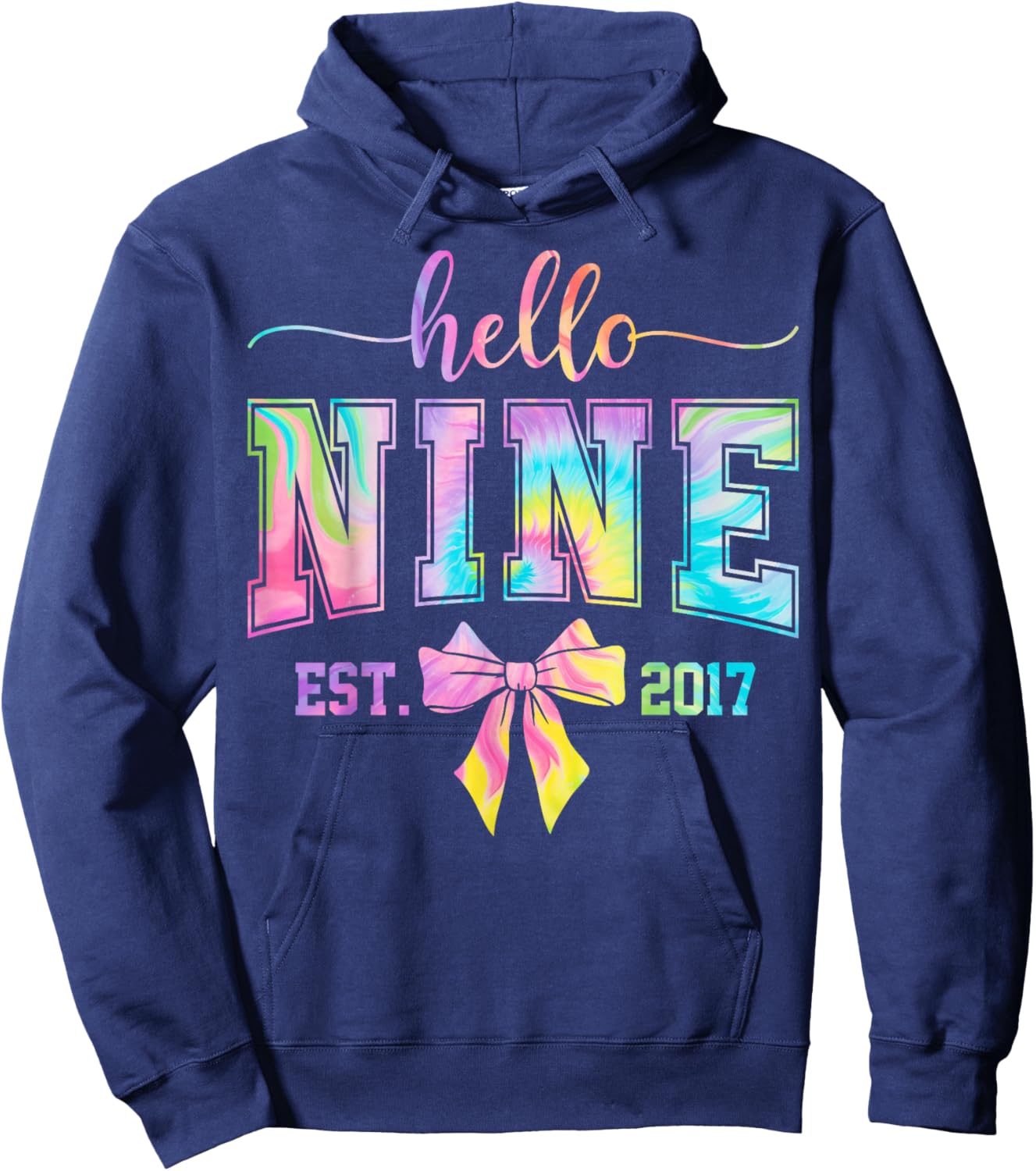 Hello Nine EST 2017 9th Birthday Coquette 9 Year Old Girl Hoodie - Hoodie | Navy