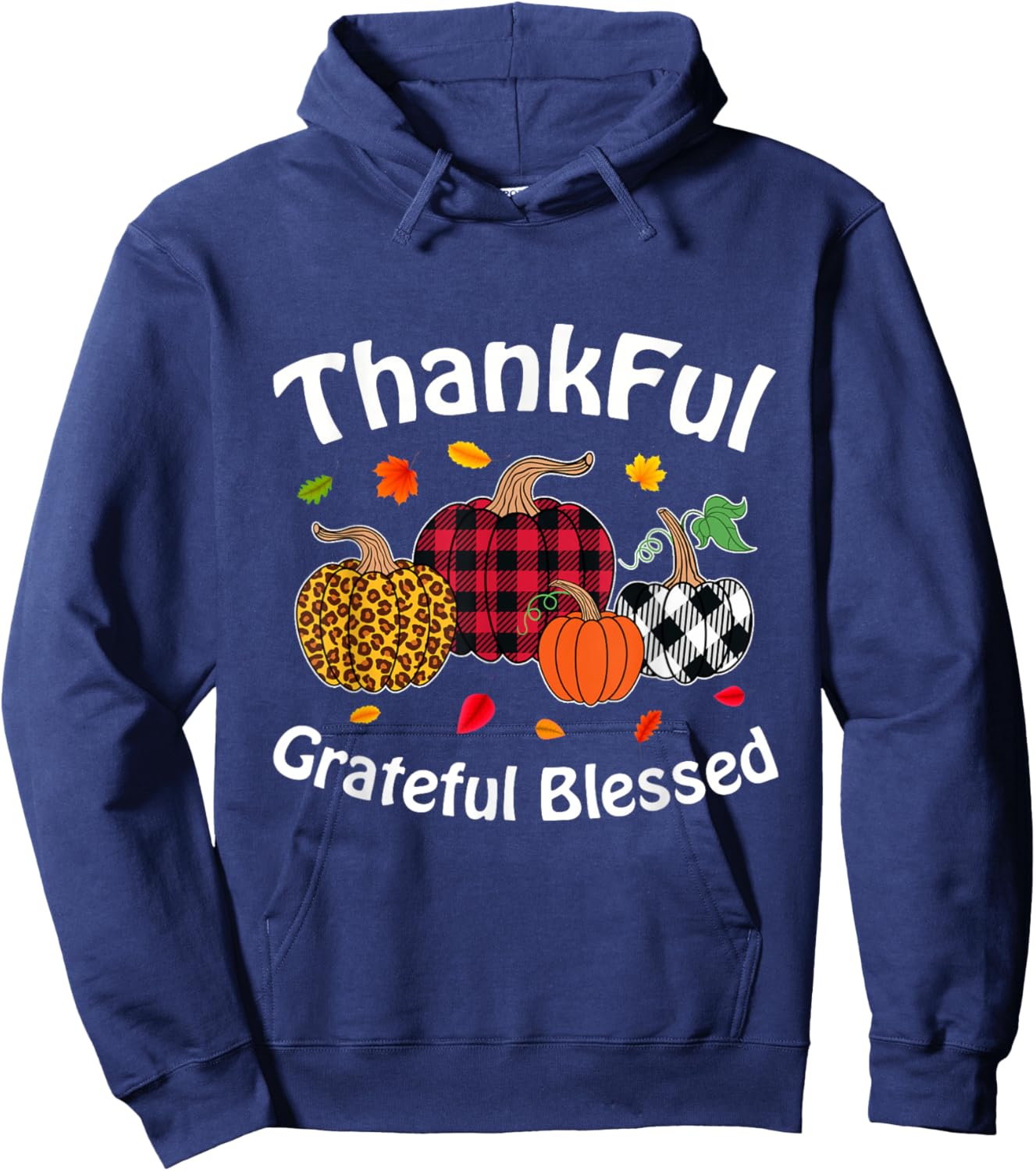 Autumn Fall Thanksgiving Thankful Grateful Blessed Pumpkin Hoodie - Hoodie | Navy