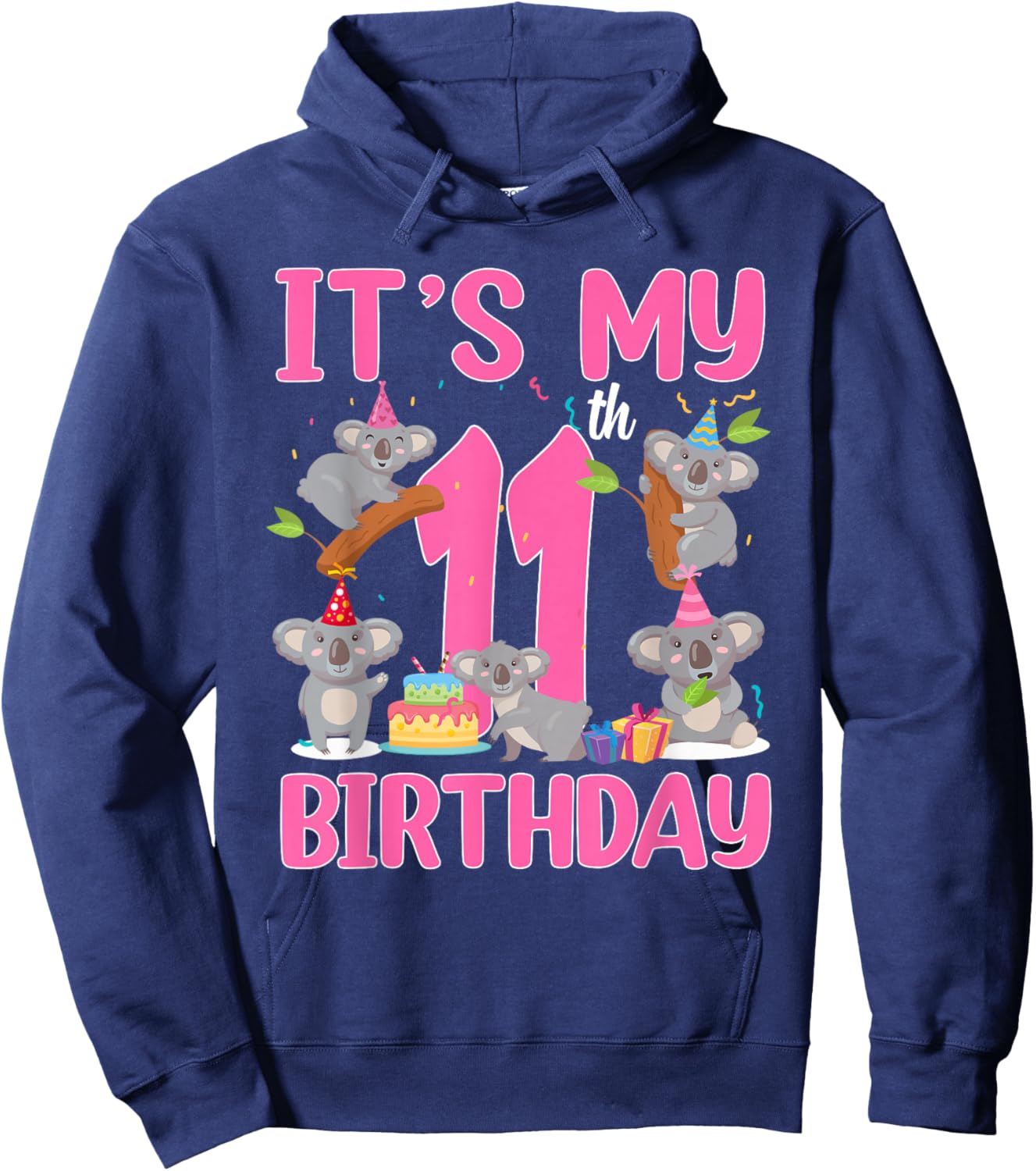11 Year Old Birthday Girl 11th Birthday Koala Theme Party Hoodie - Hoodie | Navy