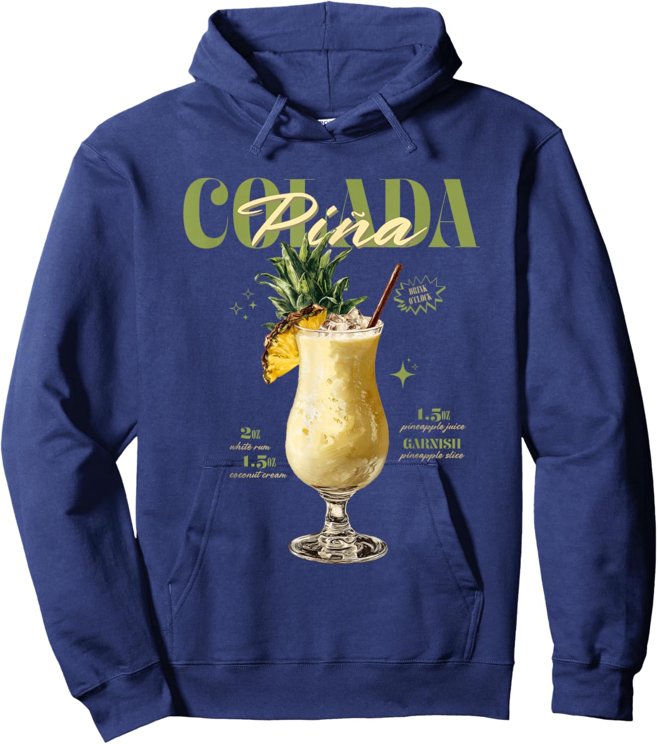 Vintage Piña Colada Drink O'Clock Tropical Cocktail Hoodie - Hoodie | Navy