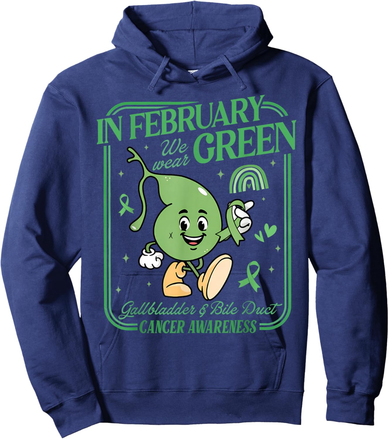 in February We Wear Green Gallbladder & Bile Duct Cancer Hoodie - Hoodie | Navy