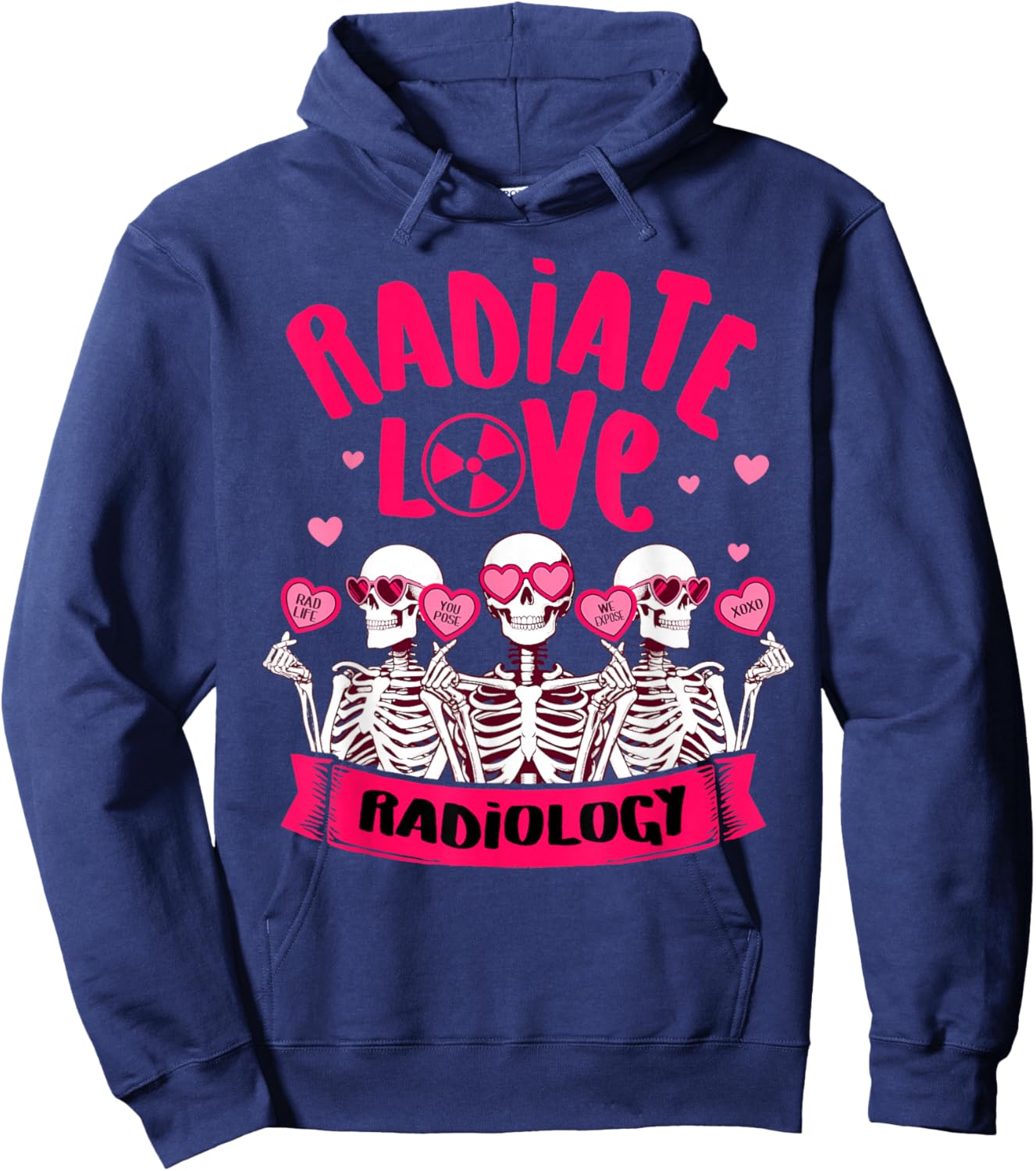Valentine’s Day Radiate Love Radiology Rad Tech Squad MRI Hoodie - Hoodie | Navy