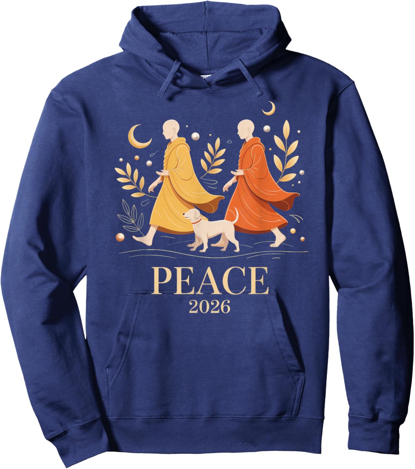 Walk Peace 2026 World Peace Monks with Aloka Dog Hoodie - Hoodie | Navy