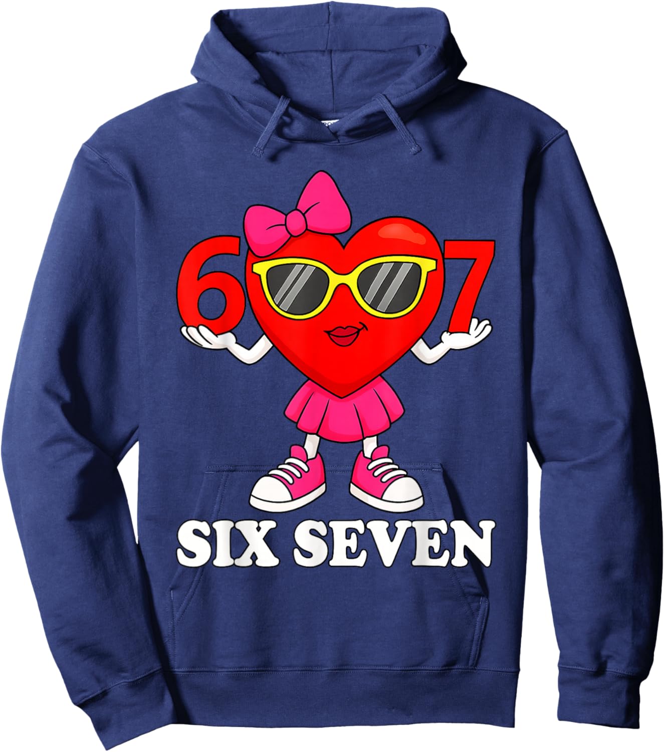 Funny Six Seven 67 Meme Valentines Day Women Girls Kids Hoodie - Hoodie | Navy