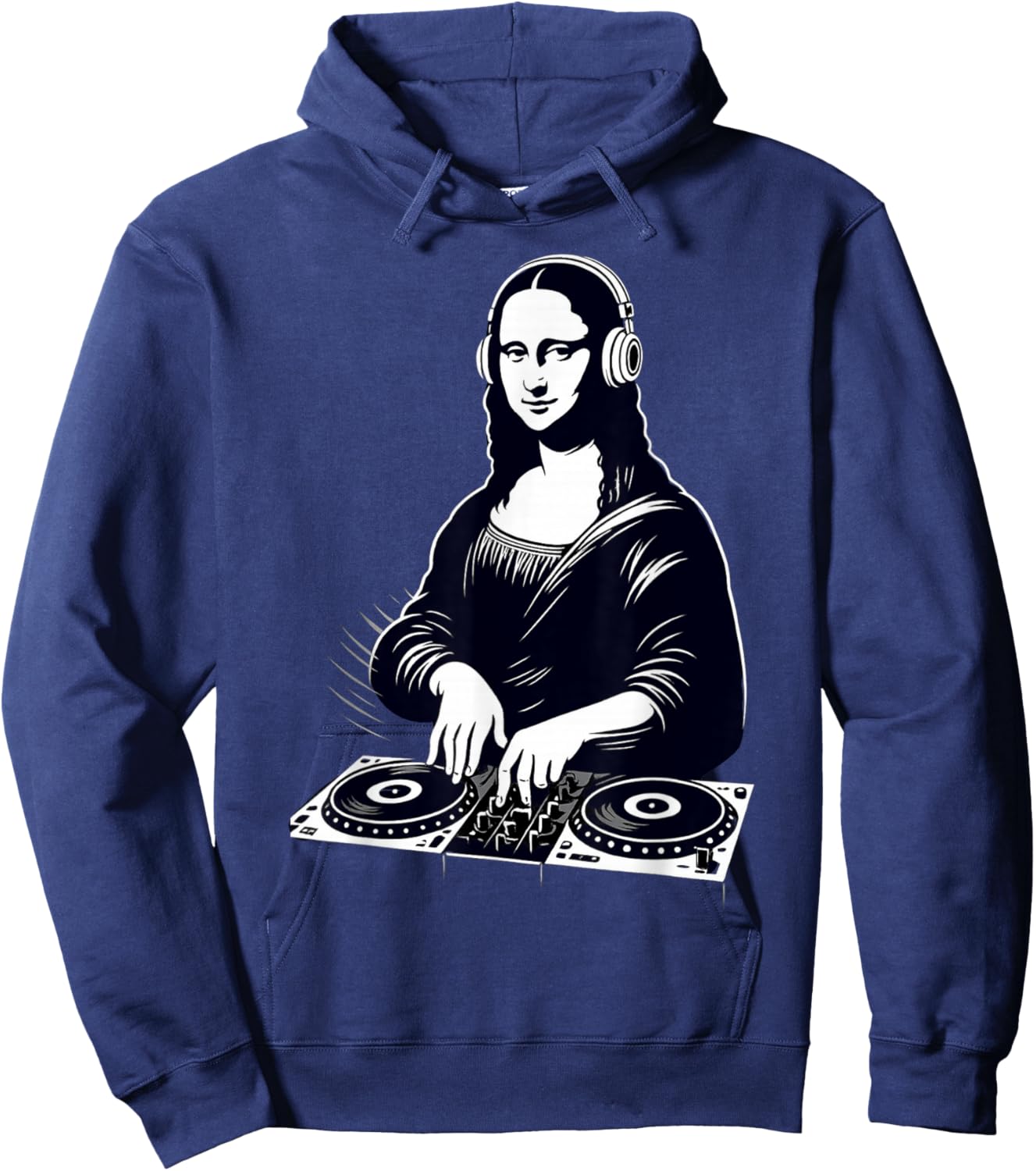 Mona Lisa DJ Scratching Vinyl Turntable EDM Techno Vintage Hoodie - Hoodie | Navy