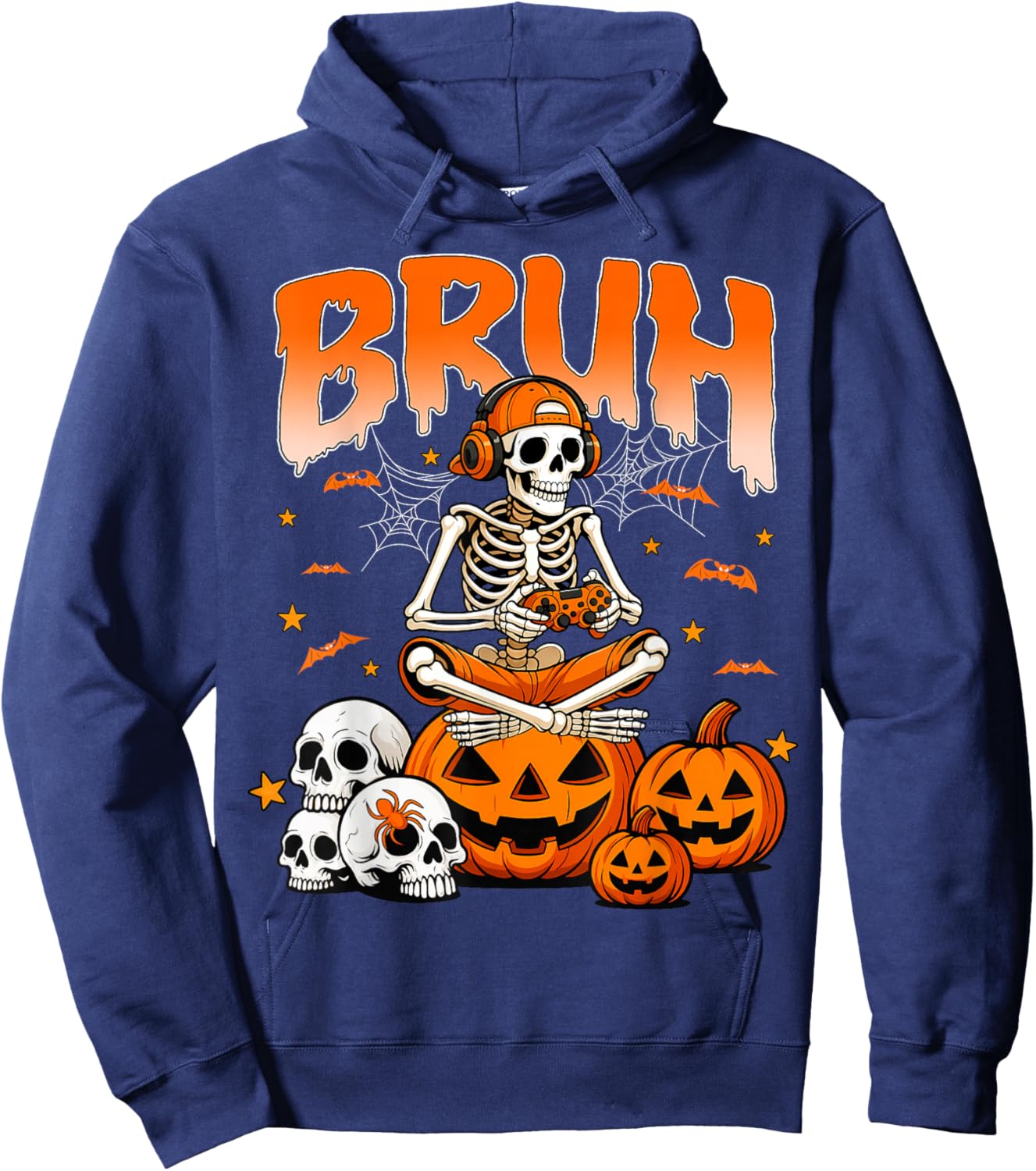 Bruh Halloween Skeleton Gamer Video Gaming Boys Men Hoodie - Hoodie | Navy