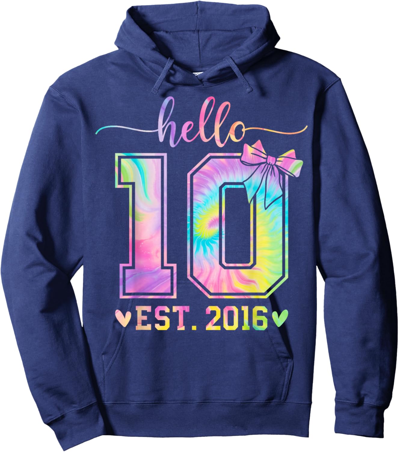 Hello Ten EST 2016 10th Birthday Coquette Bow 10 Year Girl Hoodie - Hoodie | Navy