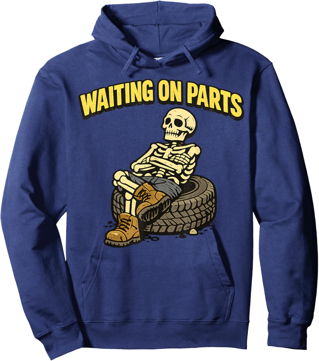 Waiting On Parts Auto Technician Skeleton Funny Mechanic Hoodie - Hoodie | Navy
