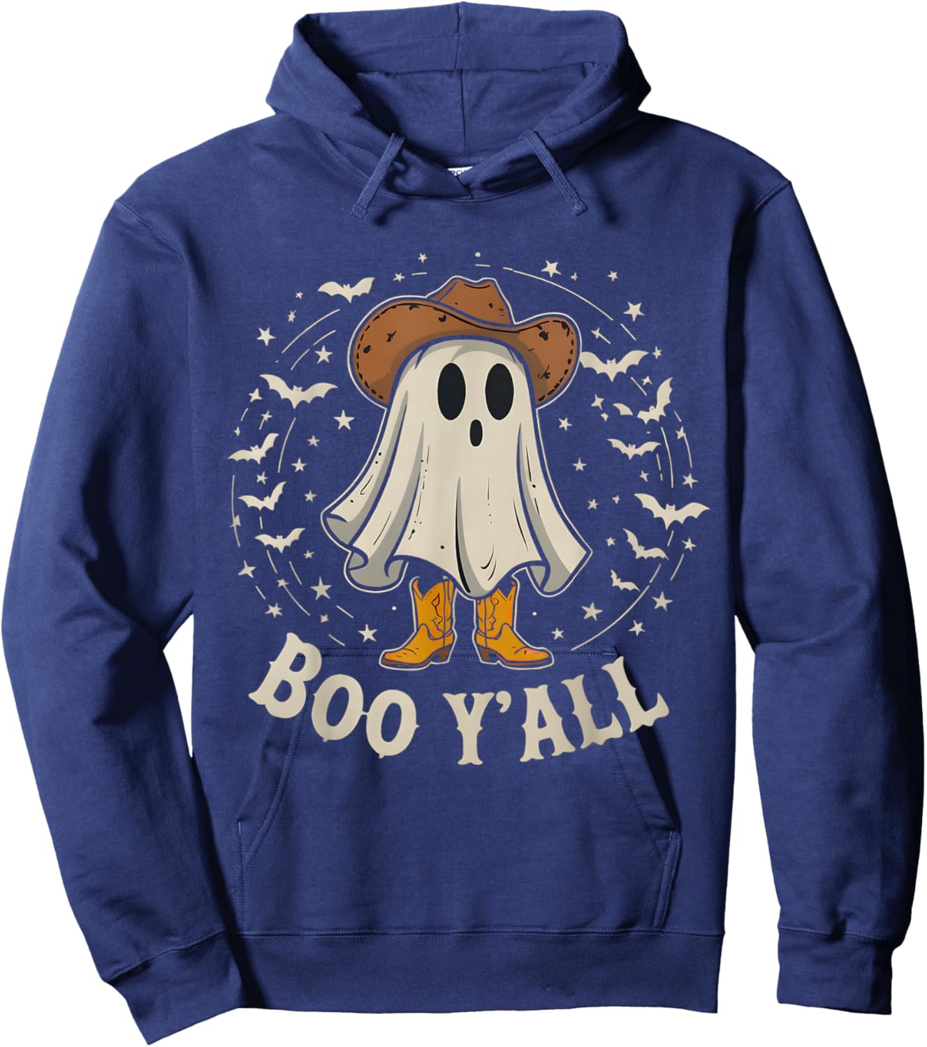 Western Country Halloween Southern Retro Ghost Boo Y'all Hoodie - Hoodie | Navy