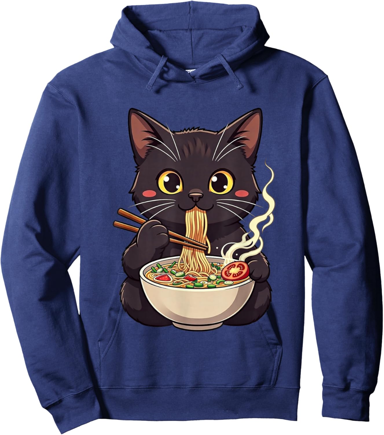 Cat Eating Ramen Cute Animal Cats Lovers Hoodie - Hoodie | Navy