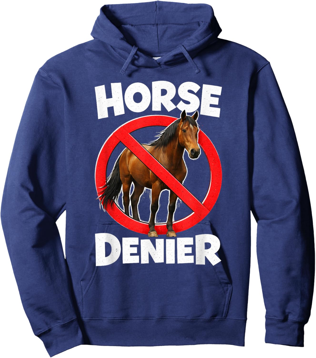 Horse Denier Conspiracy Theory Absurd Stupid Funny Gen Z Hoodie - Hoodie | Navy
