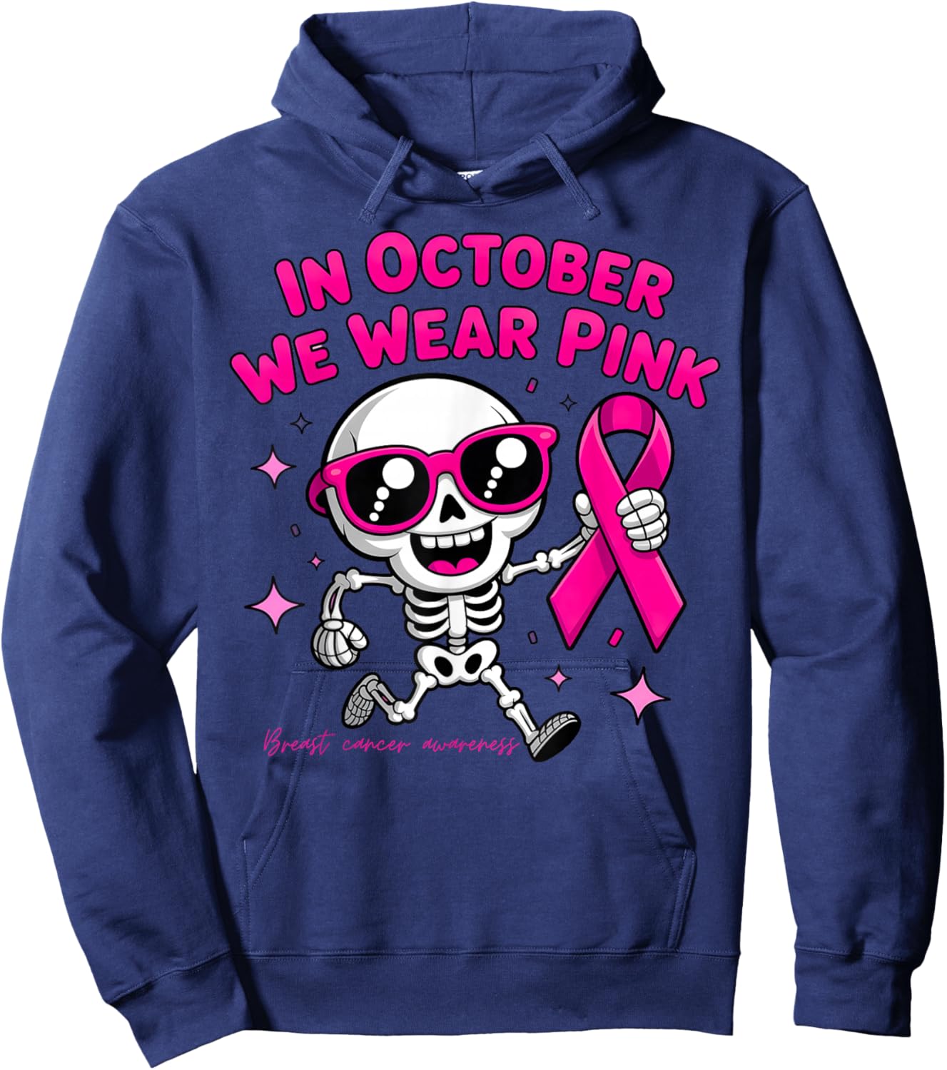 Breast Cancer Awareness Fighter Skeleton Pink Sunglasses Hoodie - Hoodie | Navy