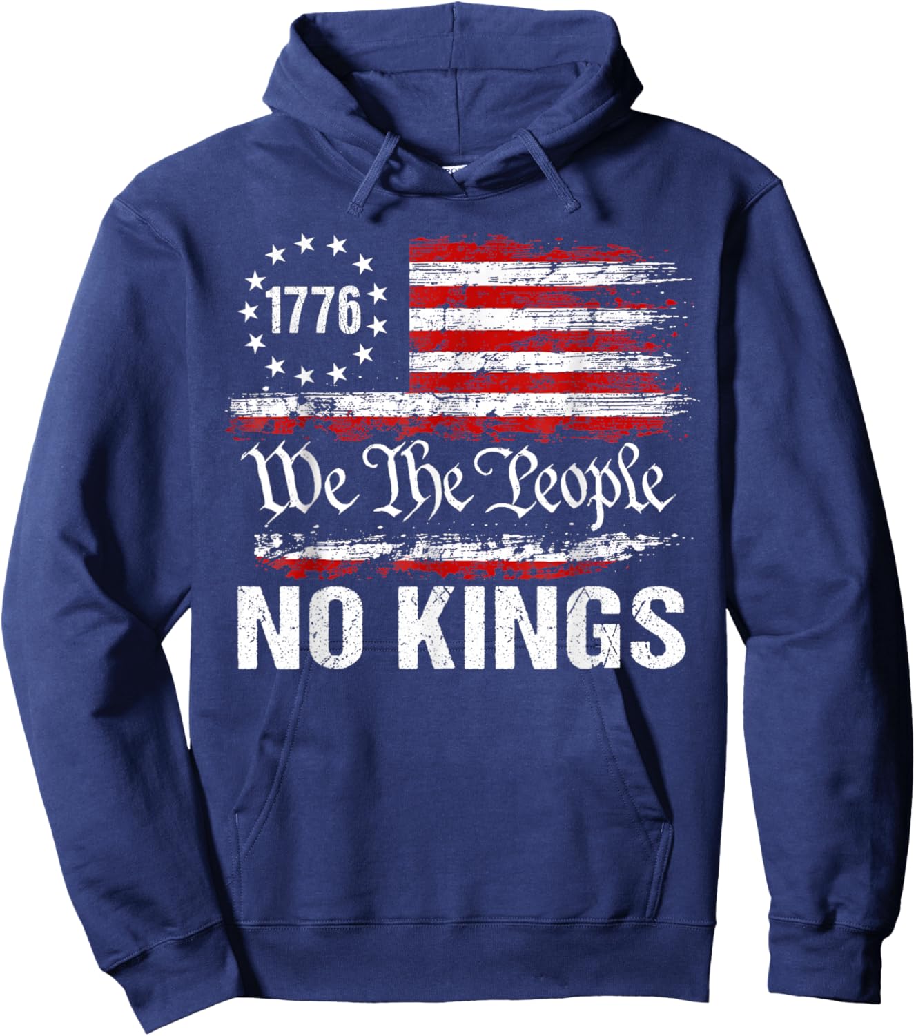 No Kings in America US Flag Vintage No Kings Hoodie - Hoodie | Navy