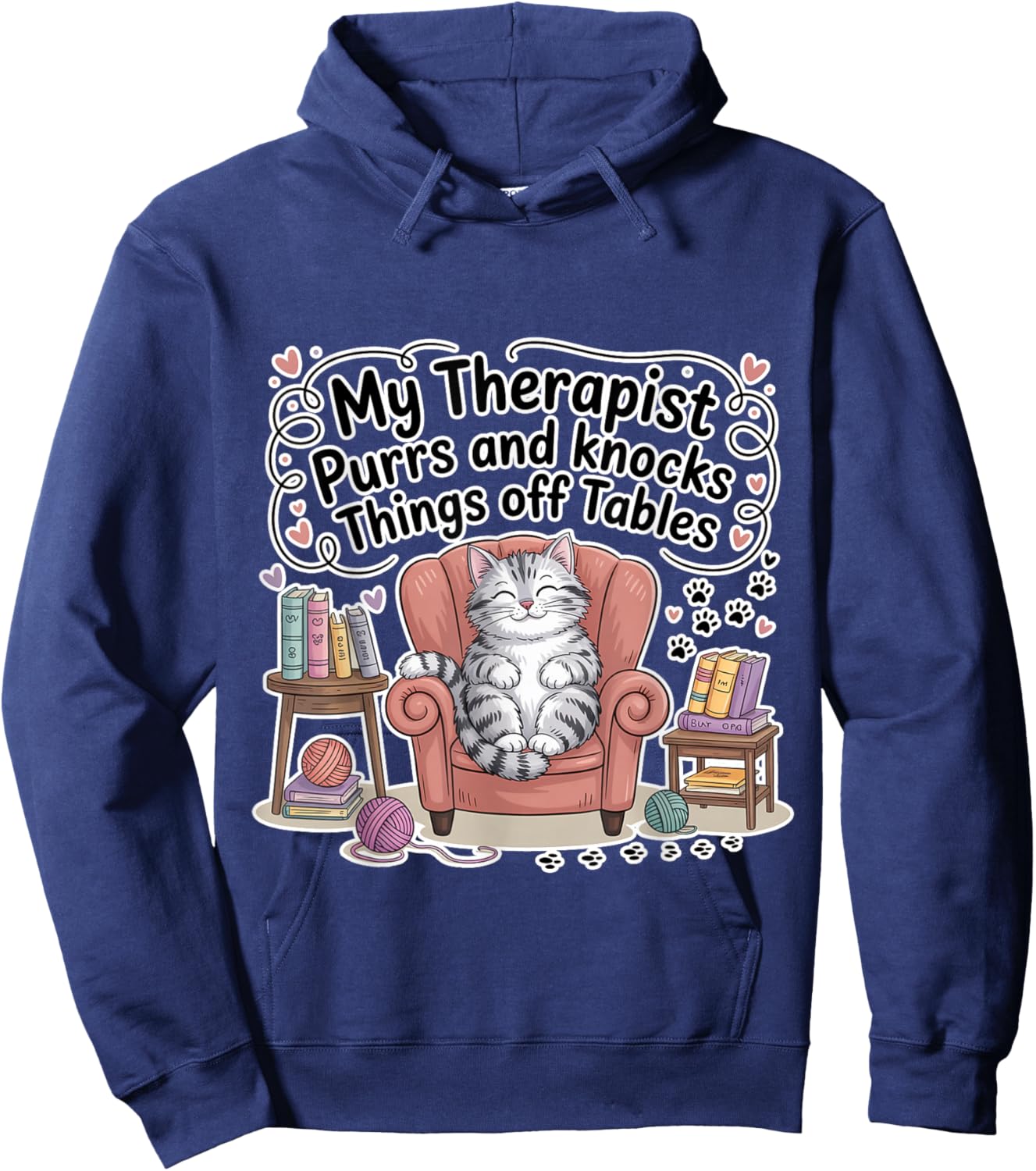 My Therapist Purrs and Knocks Things Off Tables Hoodie - Hoodie | Navy