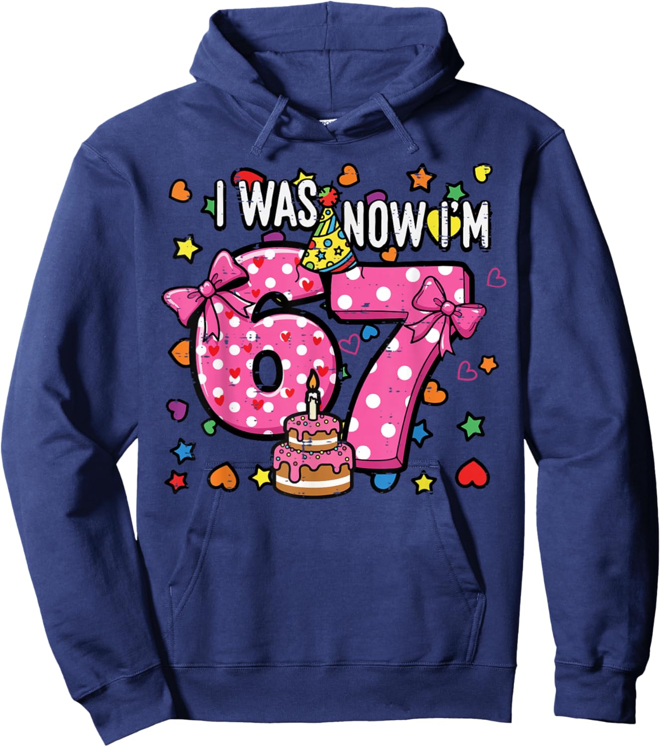 I was 6 Now Im 7 Bow Cake 7th Birthday 67 Girls Kids Youth Hoodie - Hoodie | Navy