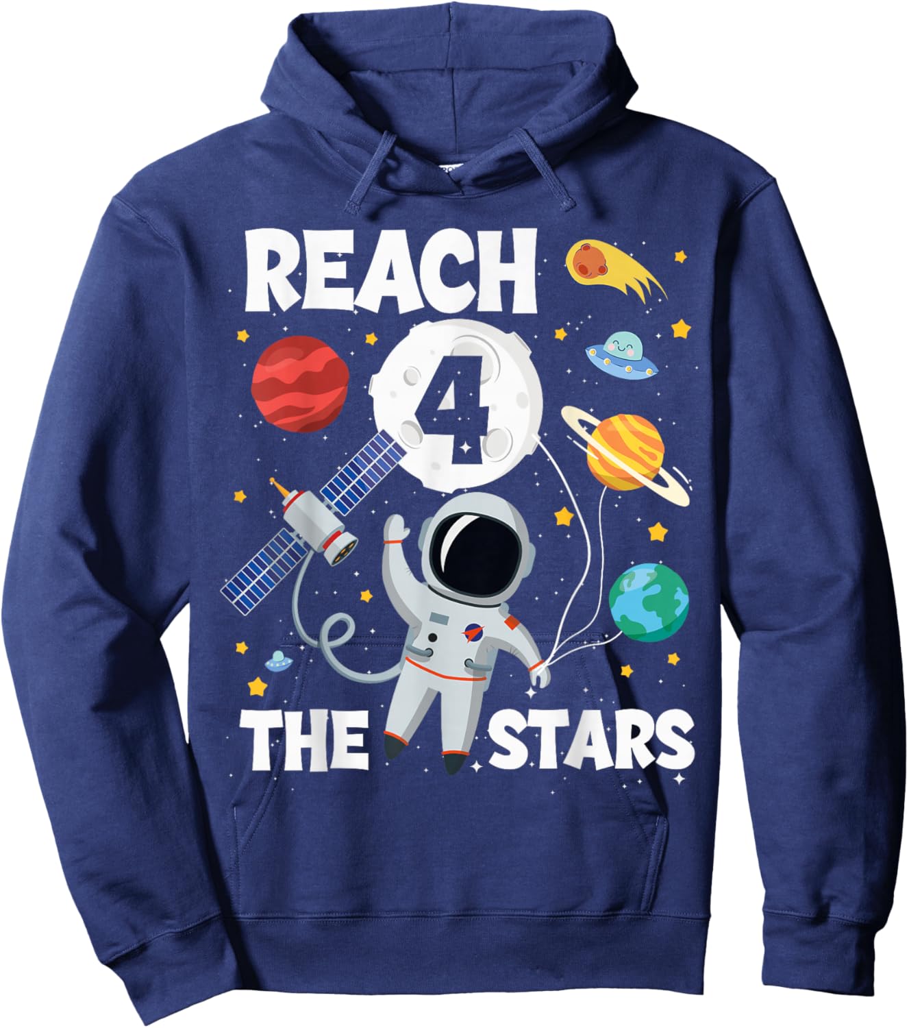 Reach Four The Stars 4 Years Old Birthday Boy Astronaut 4th Hoodie - Hoodie | Navy