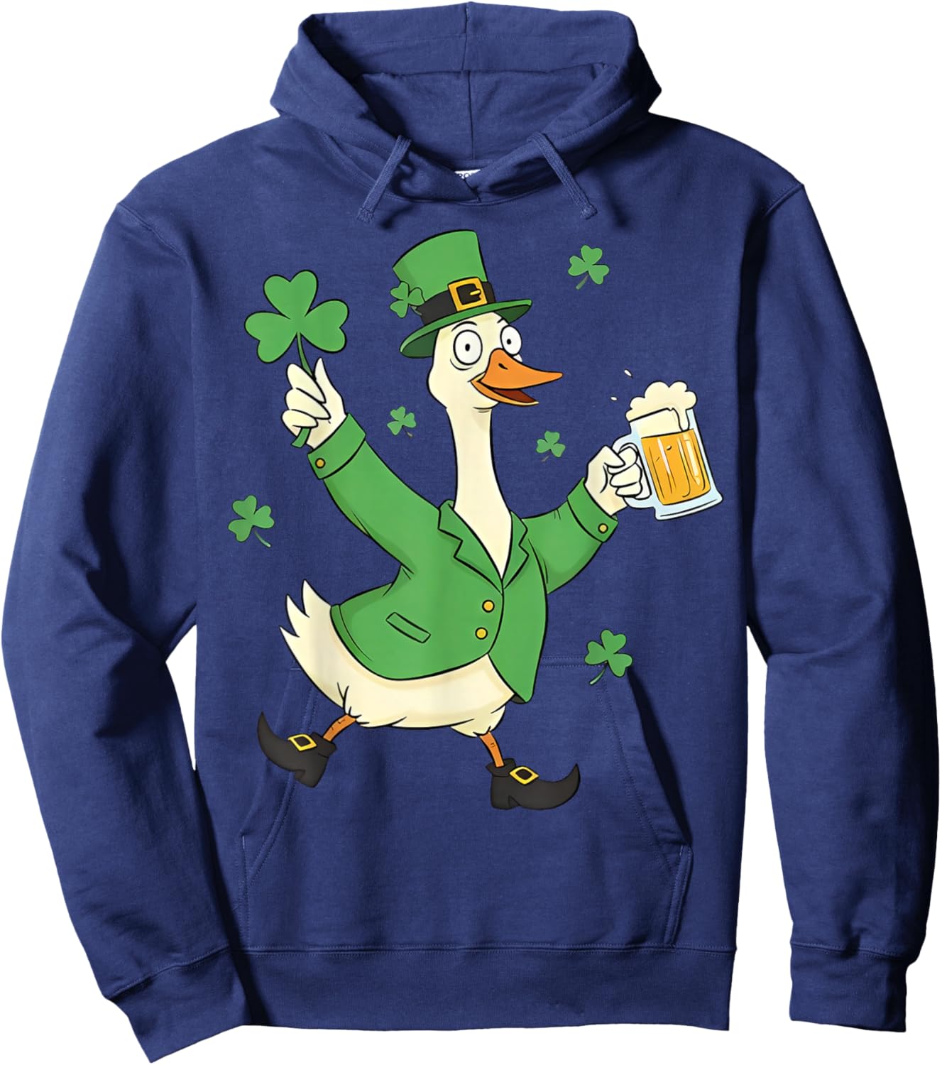 St Patrick’s Day Goose Funny Irish Goose Drinking Beer Hoodie - Hoodie | Navy