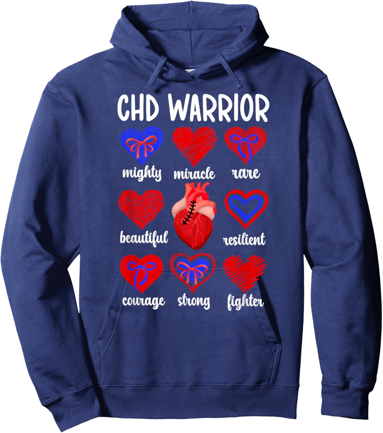 Proud CHD Warrior Congenital Heart Disease Awareness Hoodie - Hoodie | Navy