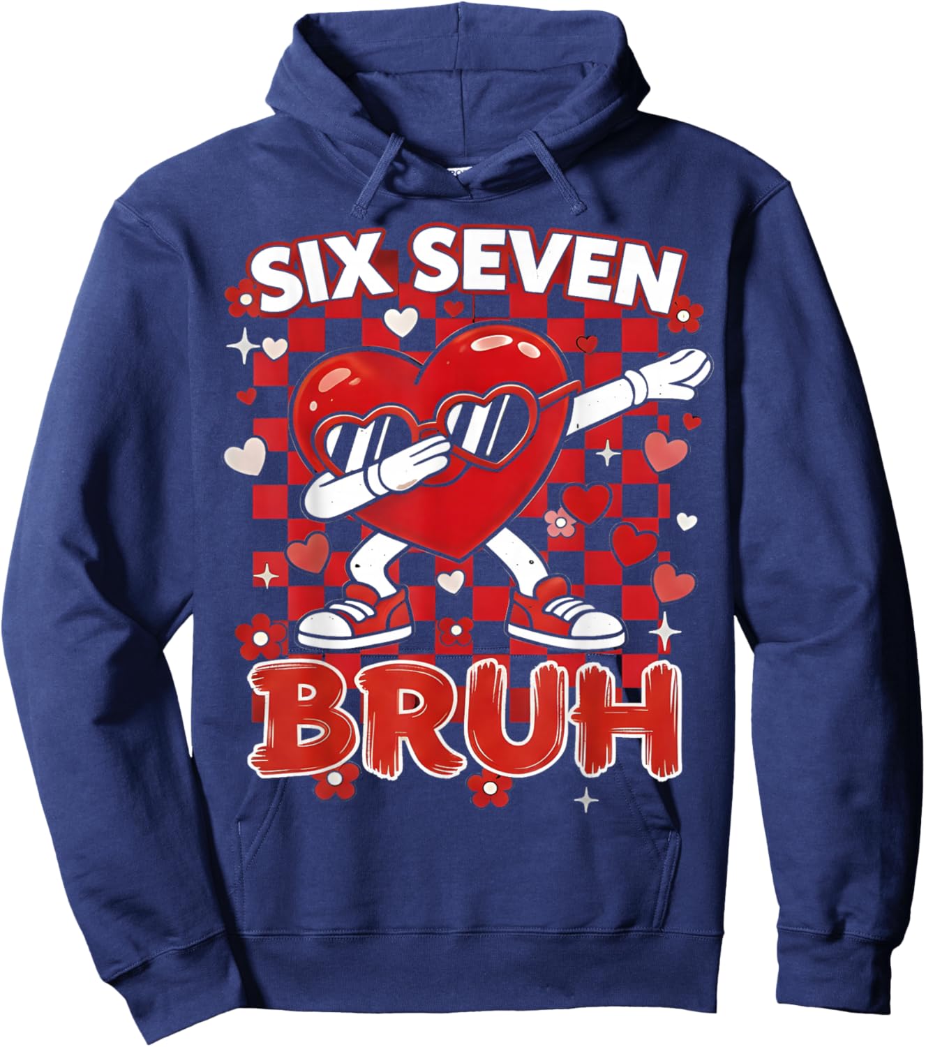 Six Seven Bruh 67 Checkered Valentines Teens Boys Girls Kids Hoodie - Hoodie | Navy