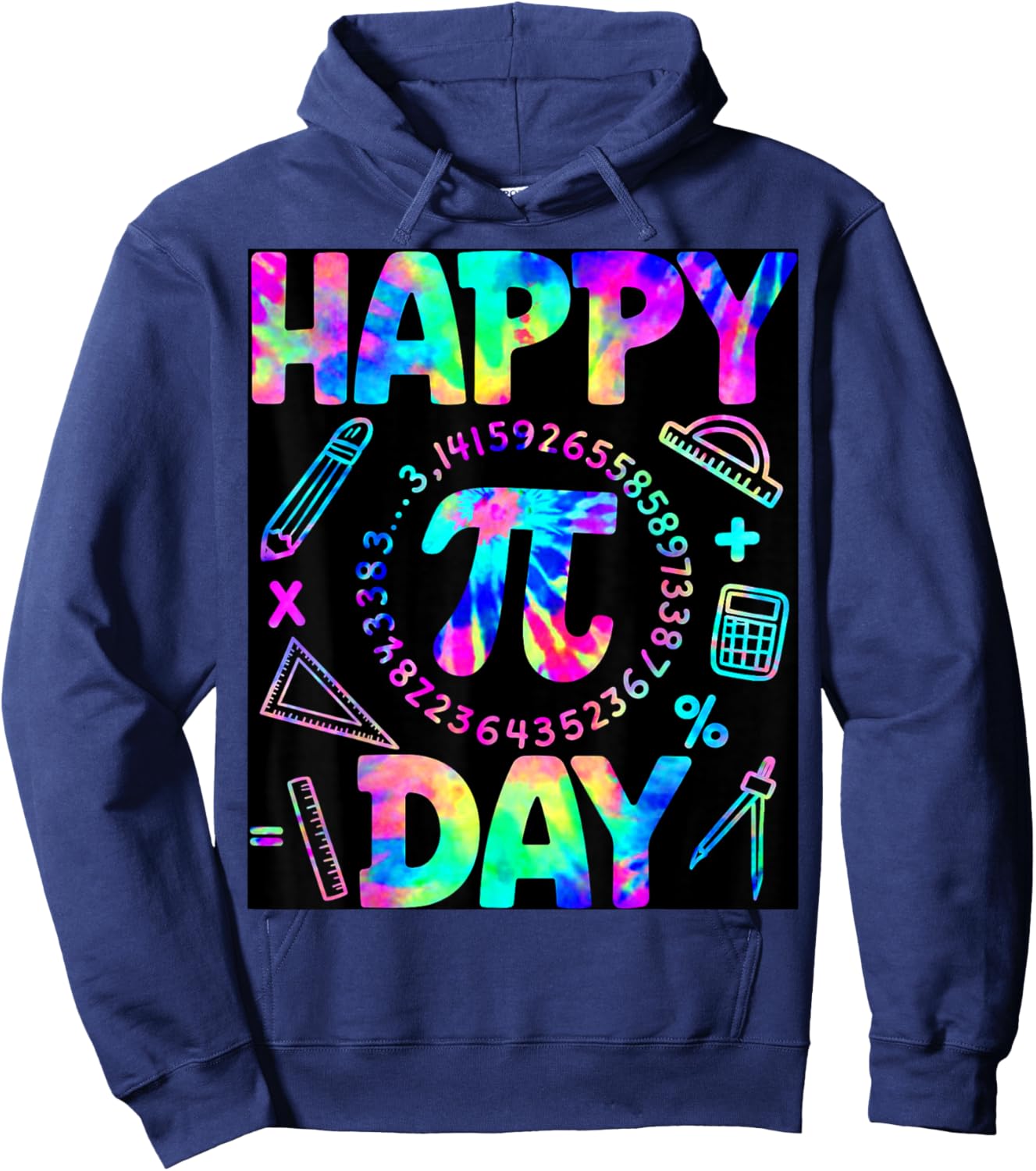 Happy Pi Day 3.14 Tie Dye Funny Math Teacher Men Boy Kid Hoodie - Hoodie | Navy