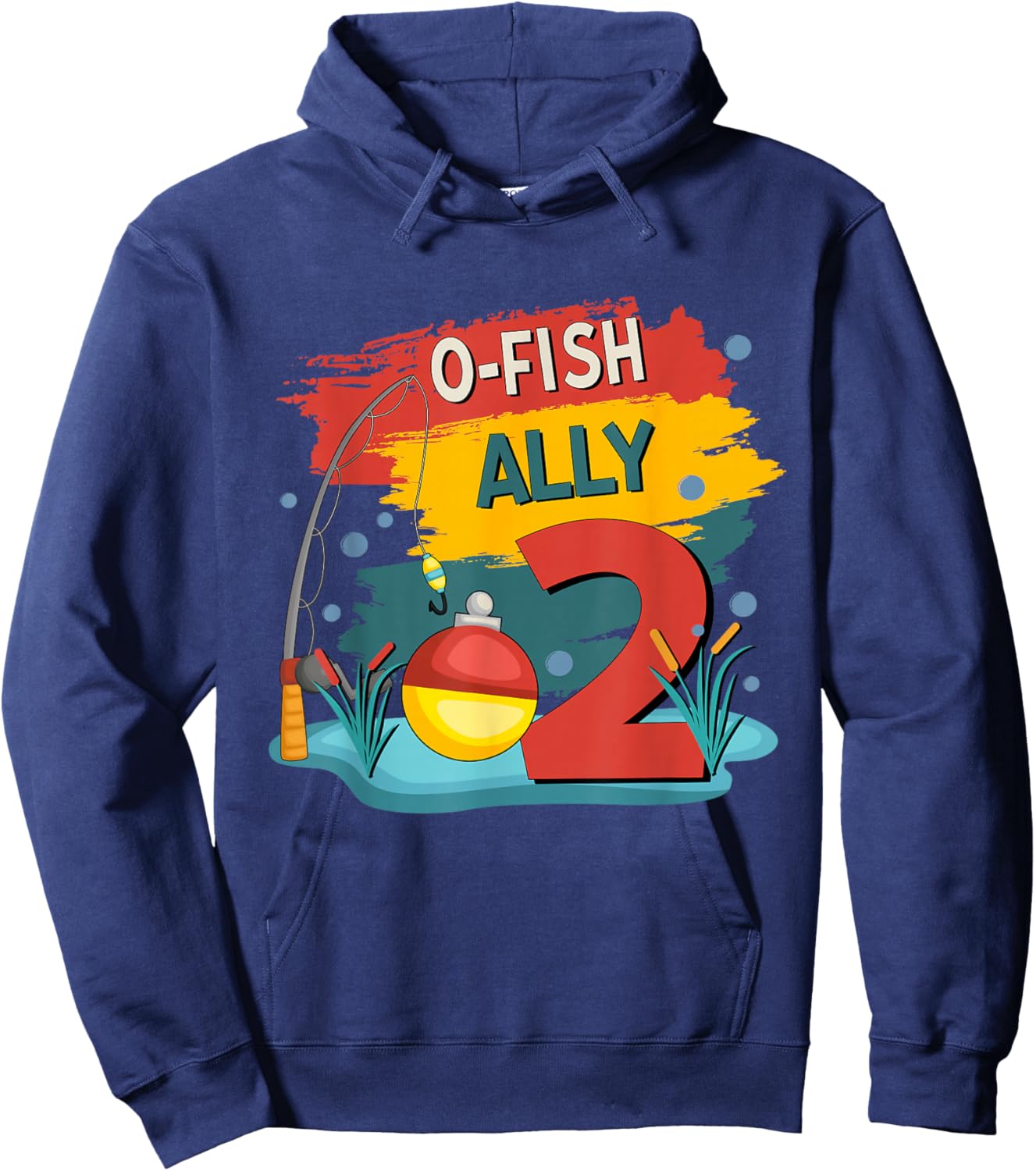 2 Years Old Boy O'Fishally 2 Birthday Fishing Themed Party Hoodie - Hoodie | Navy