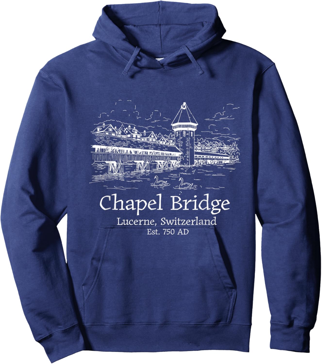 Lucerne Switzerland Skyline Souvenir Bridge Chapel Men Women Hoodie - Hoodie | Navy