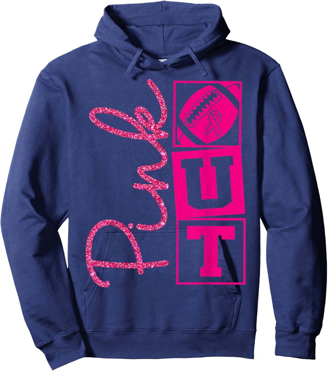 Pink Out Breast Cancer Awareness Football Sports Men Cheer Hoodie - Hoodie | Navy