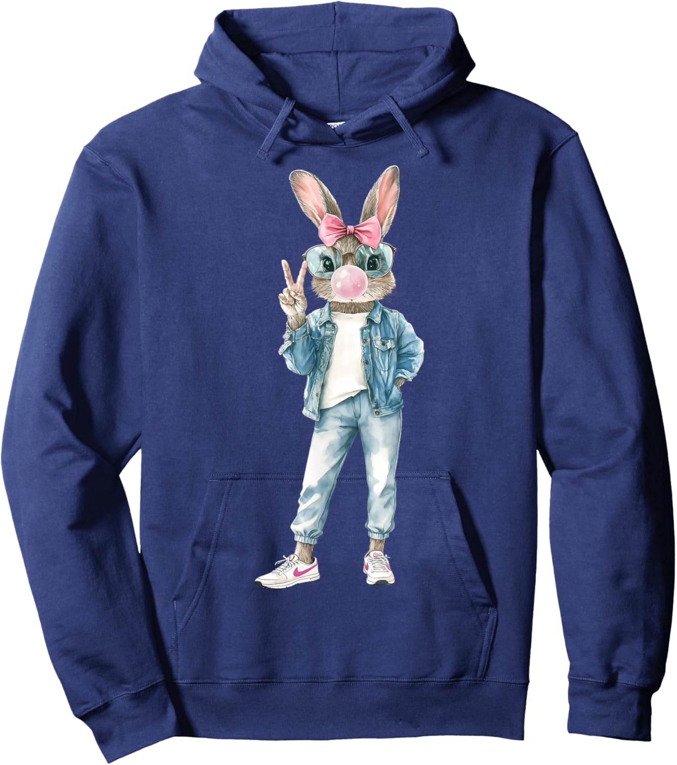Funny Bunny Sunglasses Rabbit Coquette Bow Easter Trendy Hoodie - Hoodie | Navy