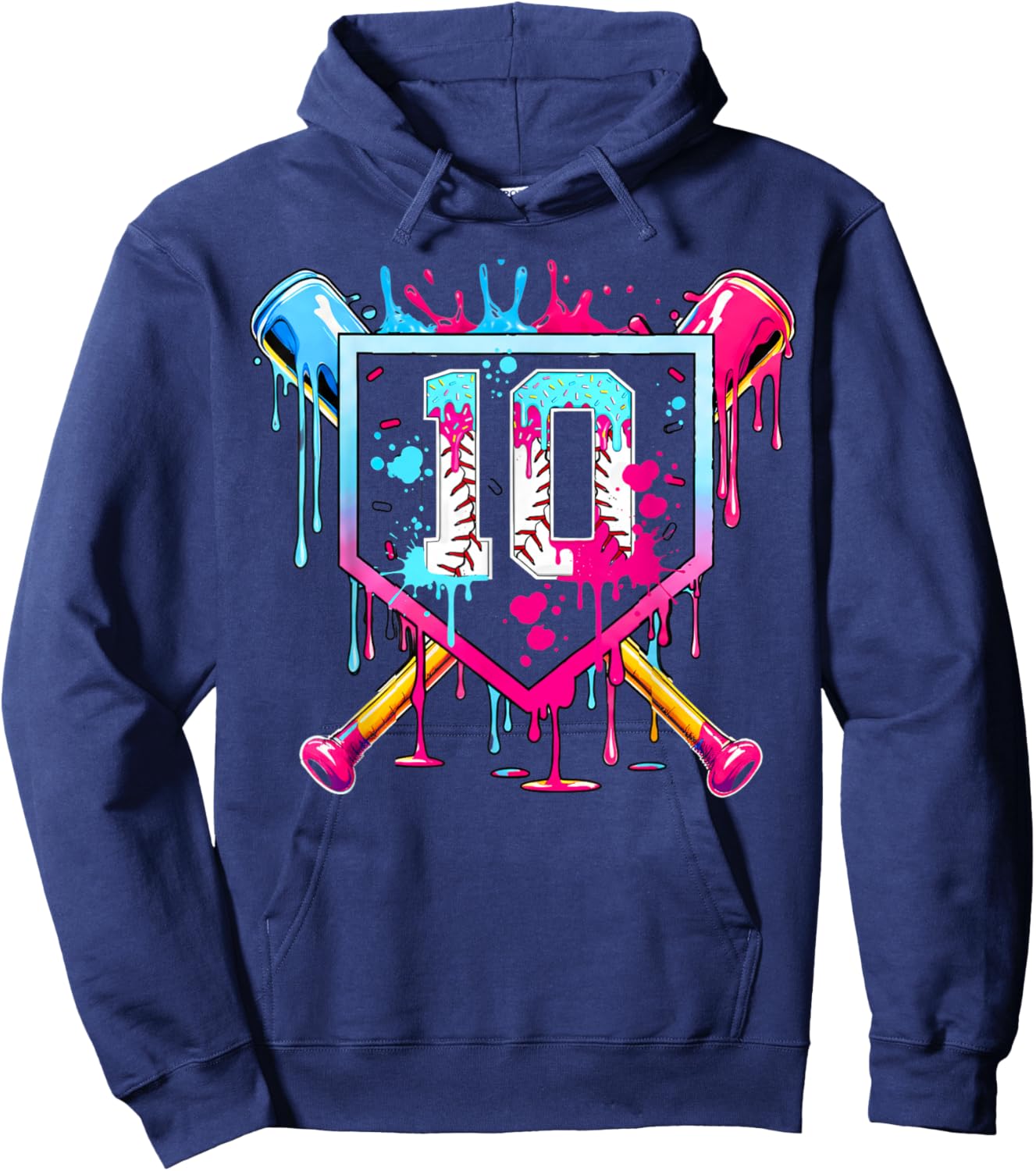 10th Birthday Boys Baseball Ice Cream Drip Boys Baseball Hoodie - Hoodie | Navy