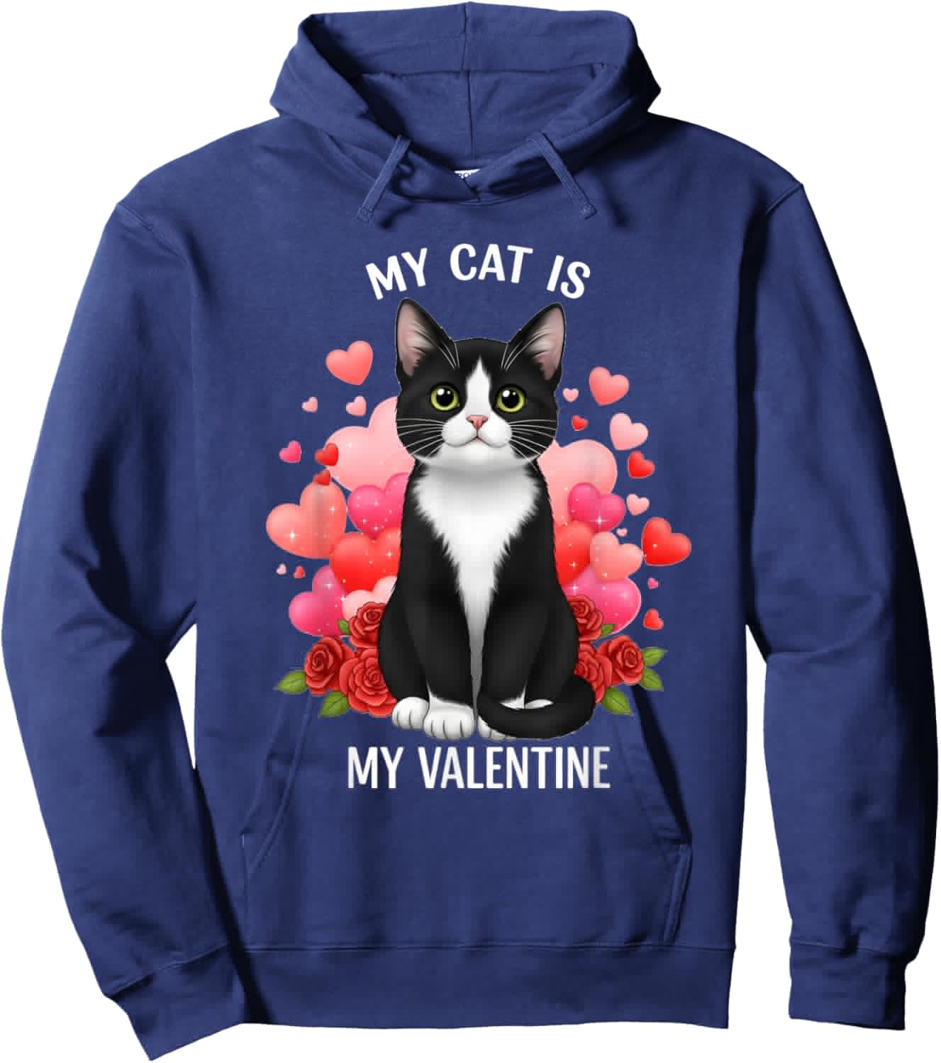 My Cat is My Valentine Tuxedo Cat Lover Women Girls Hoodie - Hoodie | Navy
