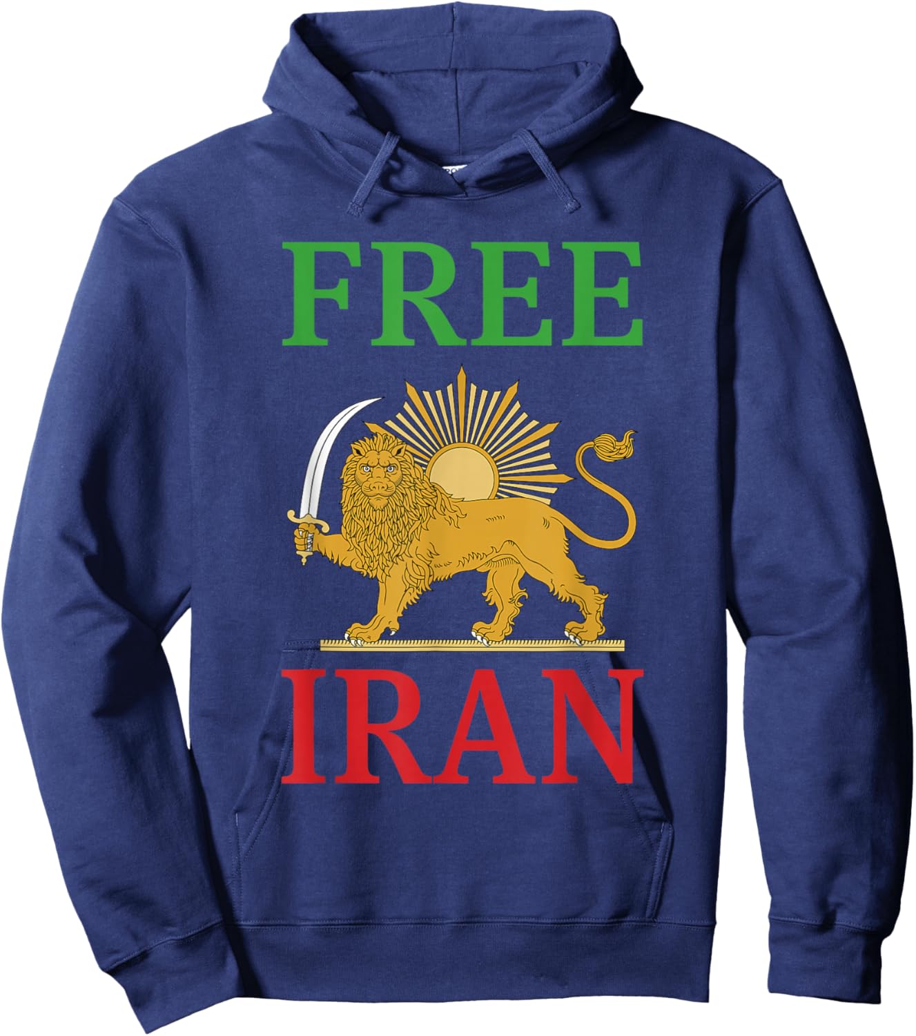 Free Iran Symbol Flag Heartbeat Freedom Love with Lion Hoodie - Hoodie | Navy
