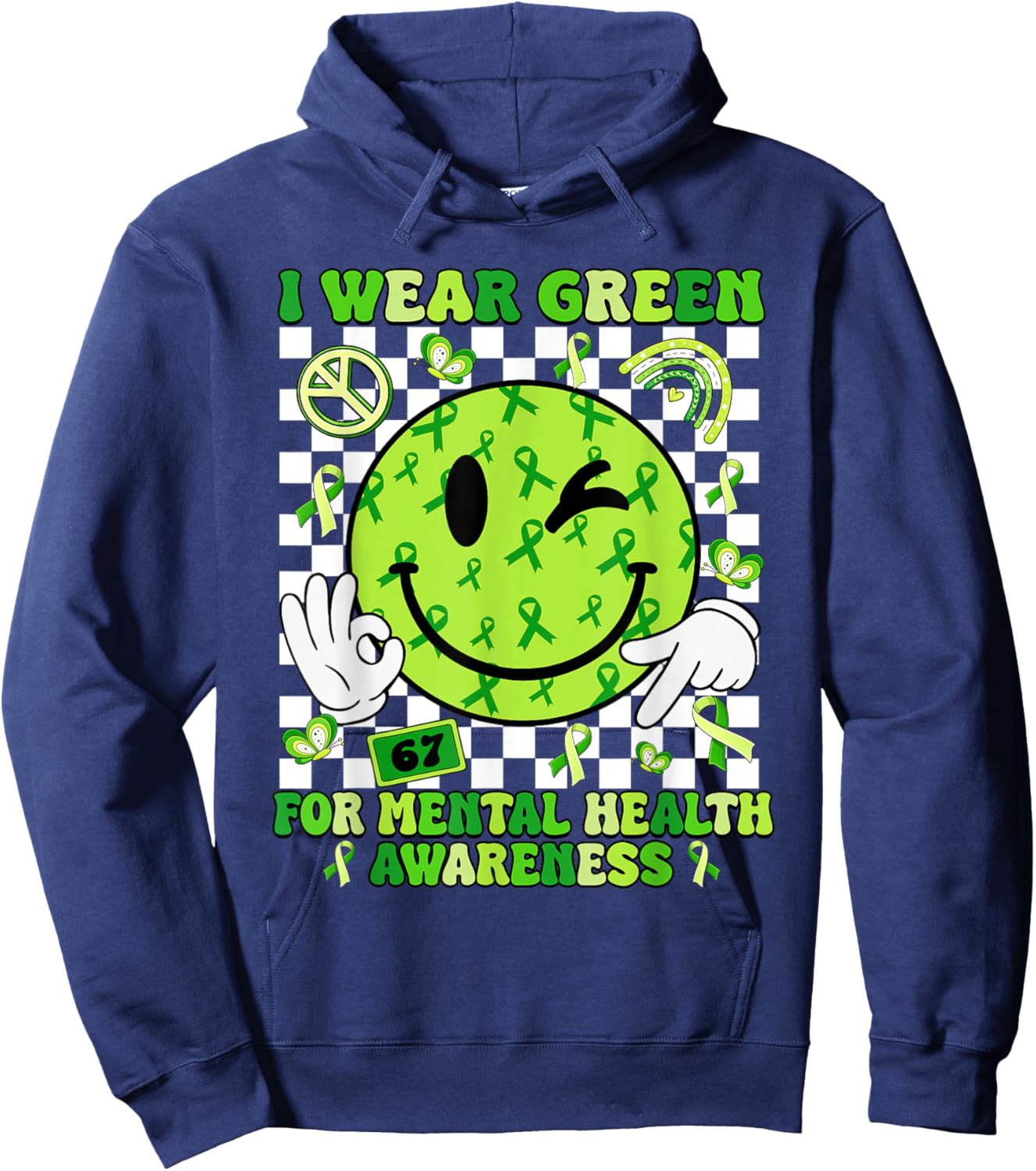 I Wear Green for Mental Health Matter Awareness Green Ribbon Hoodie - Hoodie | Navy