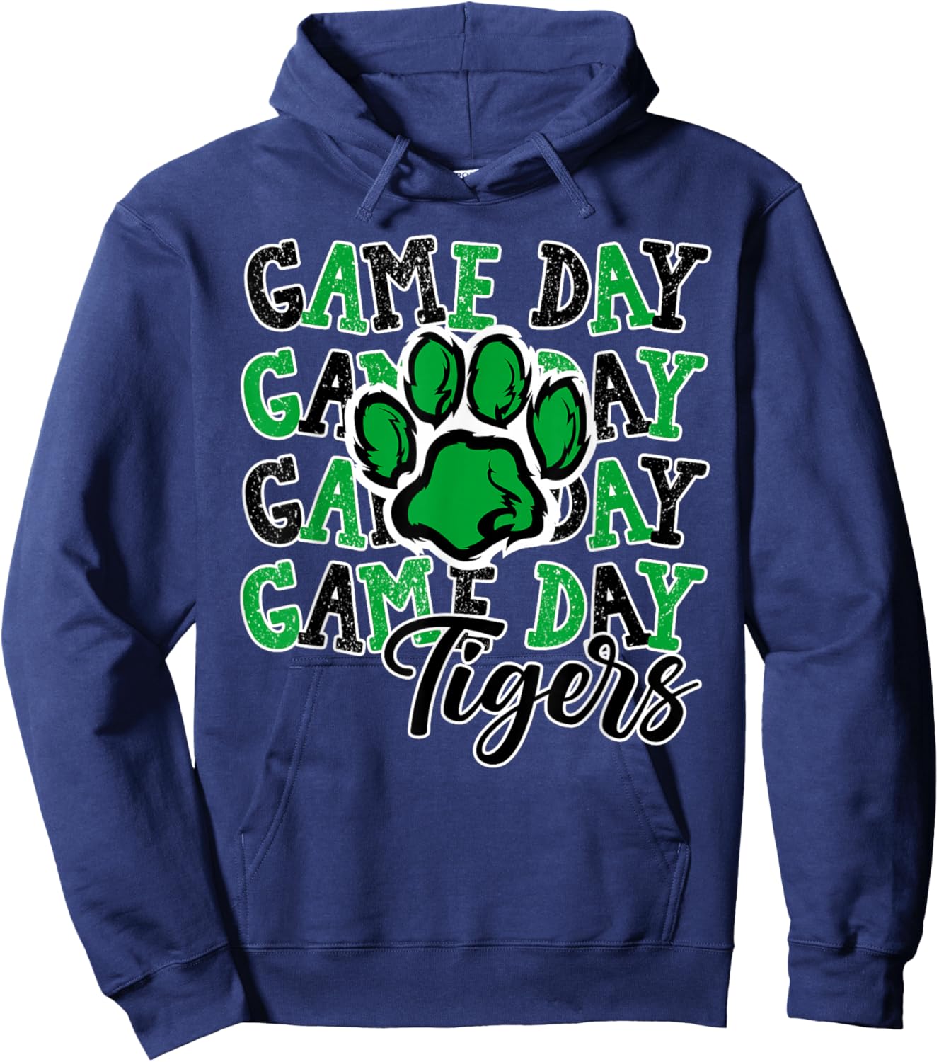 Game Day Tigers Green Paw Print School Spirit Mascot Tiger Hoodie - Hoodie | Navy