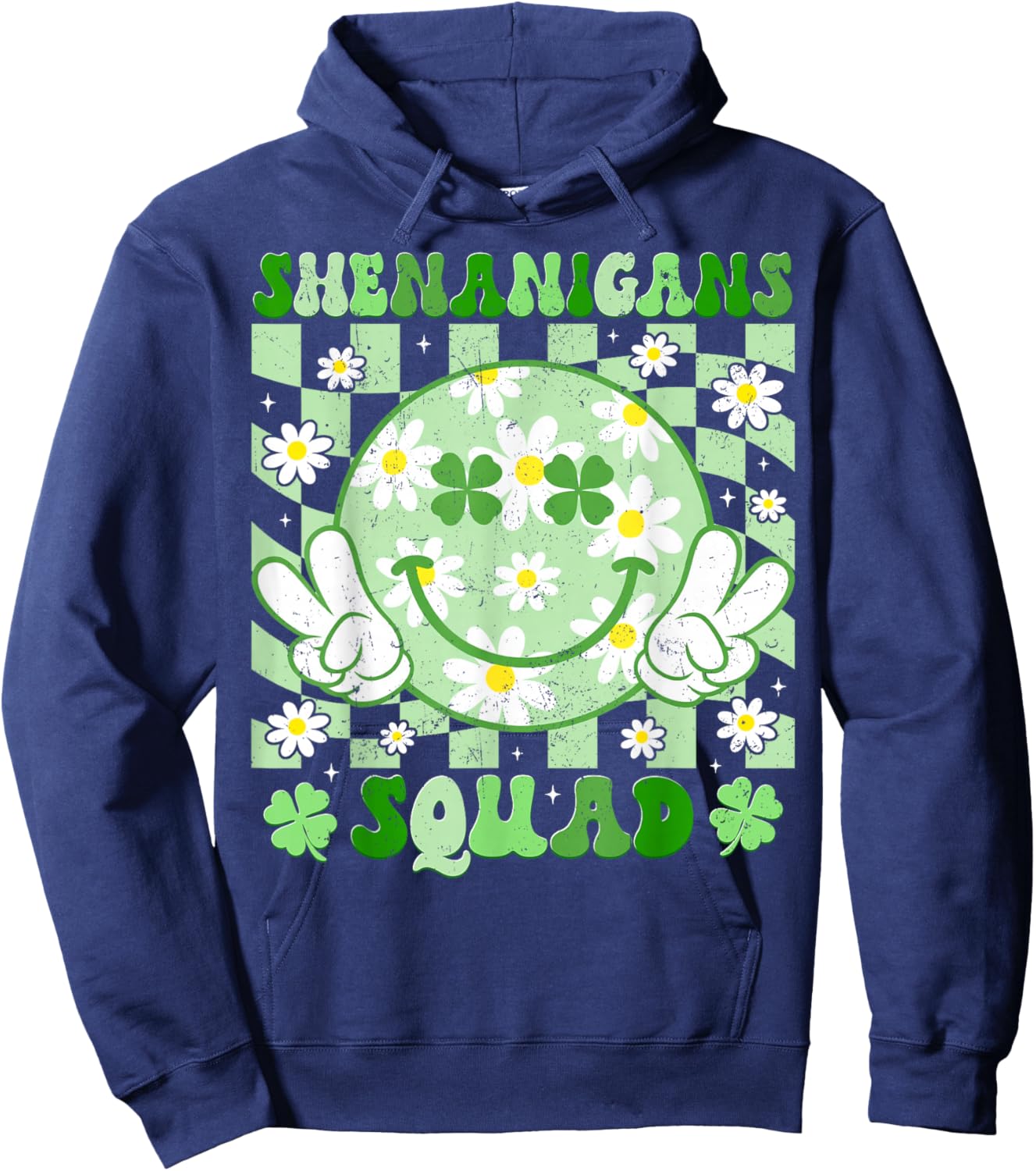 Shenanigans Squad Peace Sign Shamrock St Patricks Girl Women Hoodie - Hoodie | Navy