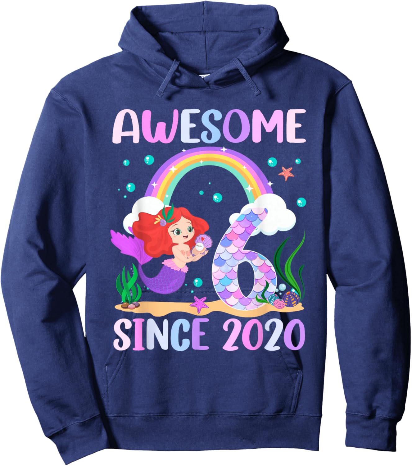 6th Birthday Girl Mermaid Theme Awesome Since 2020 Hoodie - Hoodie | Navy
