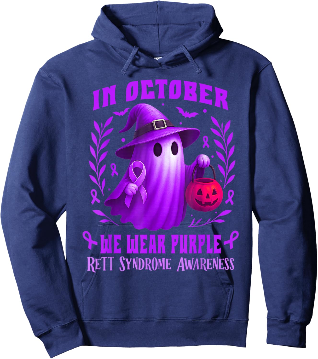Rett Syndrome Awareness Month Funny Halloween Boo Ghost Hoodie - Hoodie | Navy