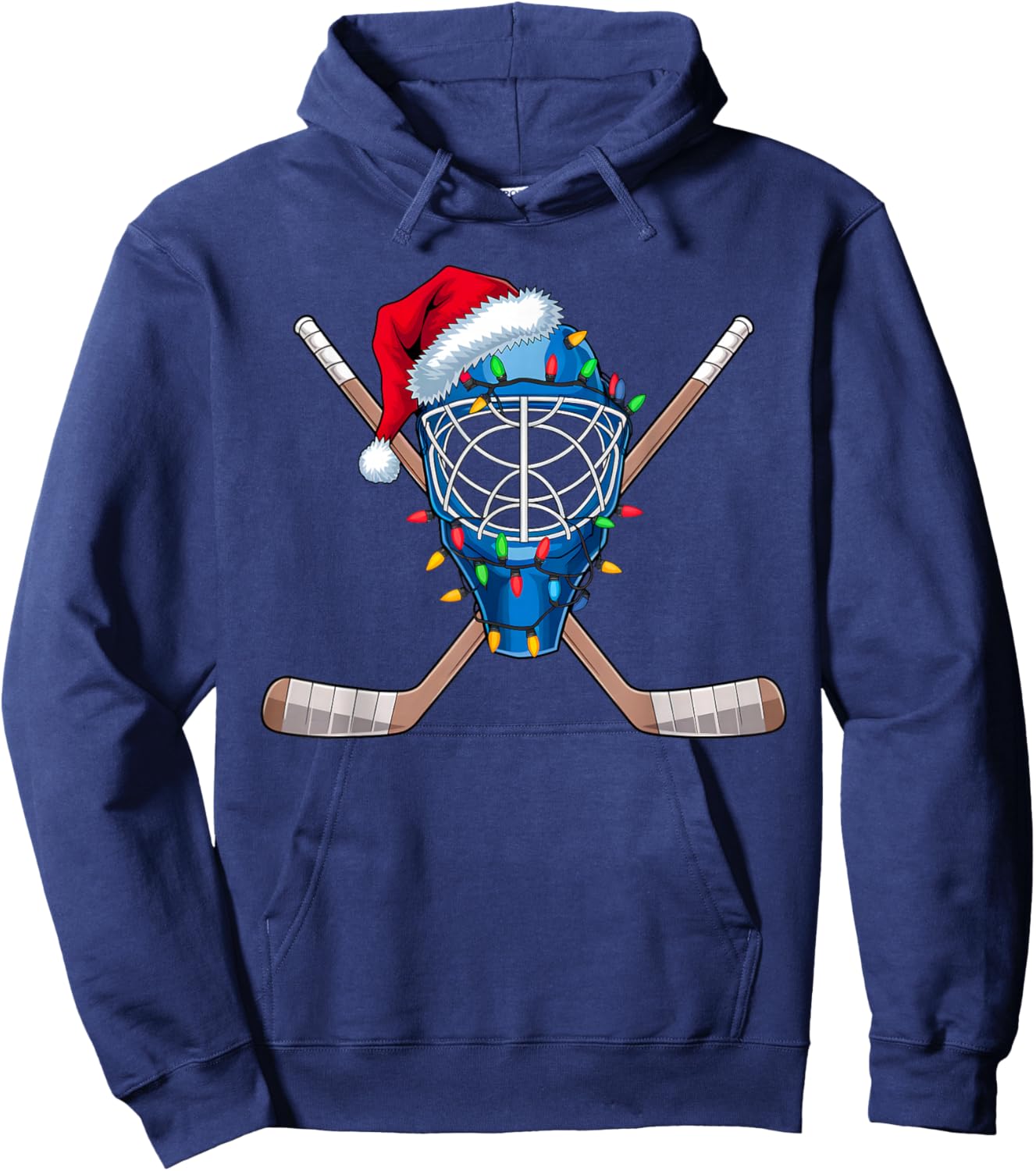 Christmas Ice Hockey Player Santa Sport Hockey Goalie Xmas Hoodie - Hoodie | Navy