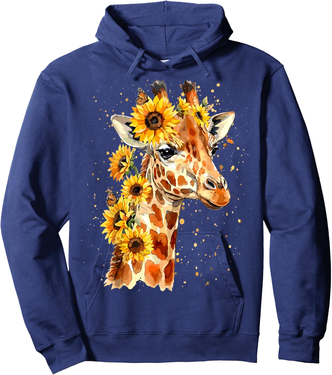 Sunflower Giraffe Cute Floral Safari Animal Hoodie - Hoodie | Navy
